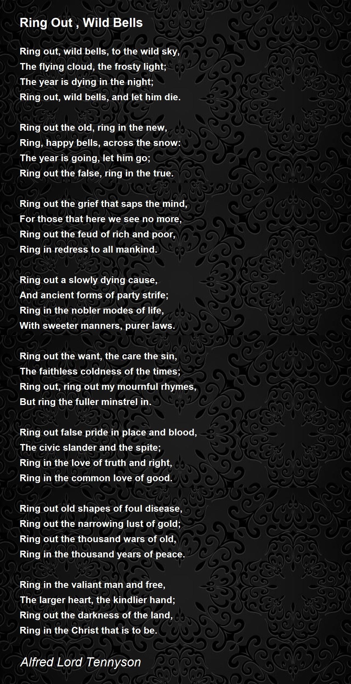 Ring Out , Wild Bells Poem by Alfred Lord Tennyson - Poem Hunter
