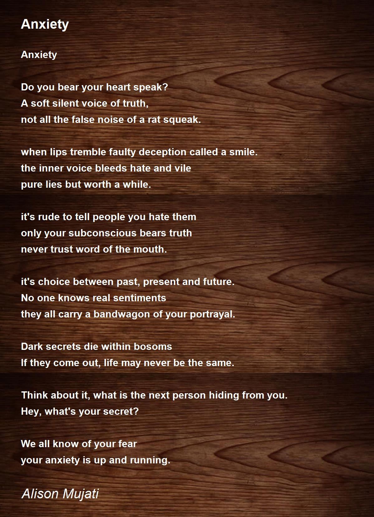 Anxiety Poem by Alison Mujati Poem Hunter