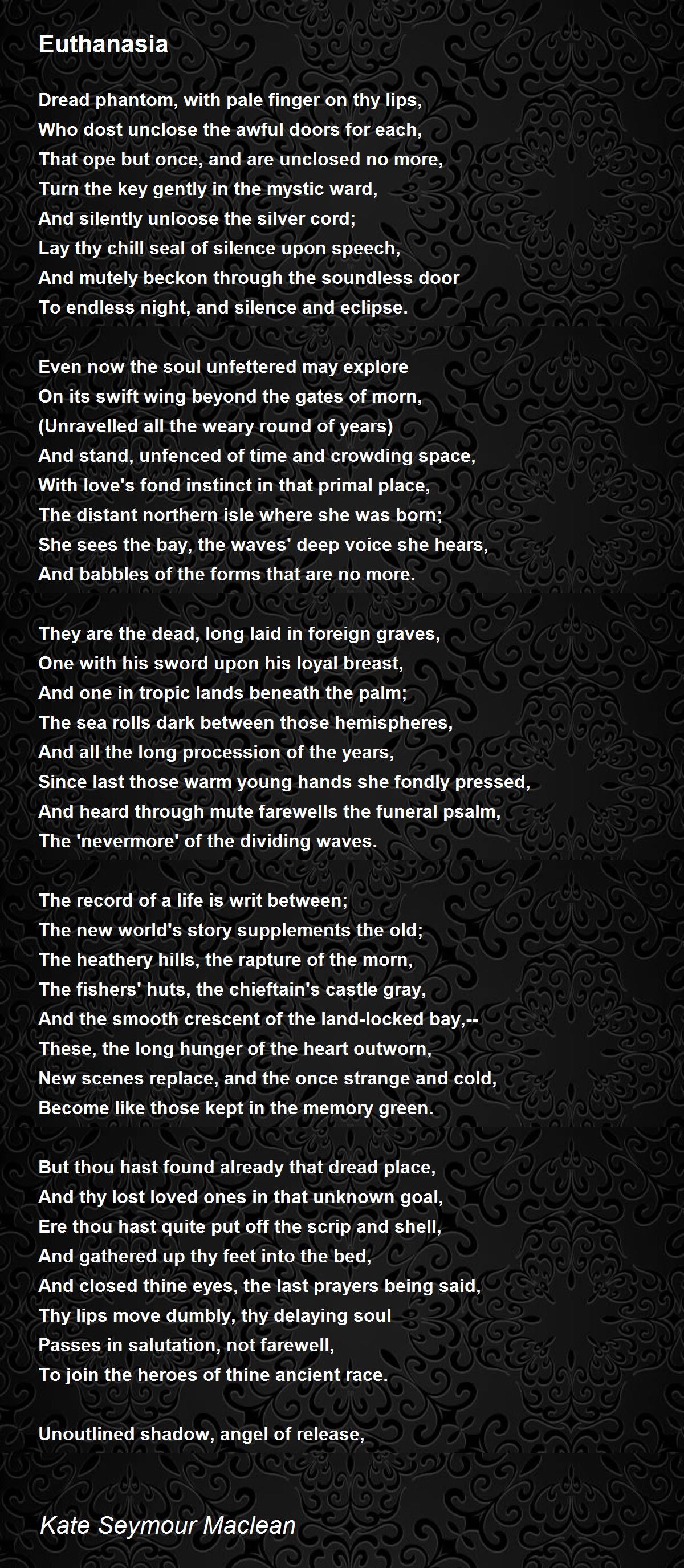 Euthanasia Poem by Kate Seymour Maclean Poem Hunter