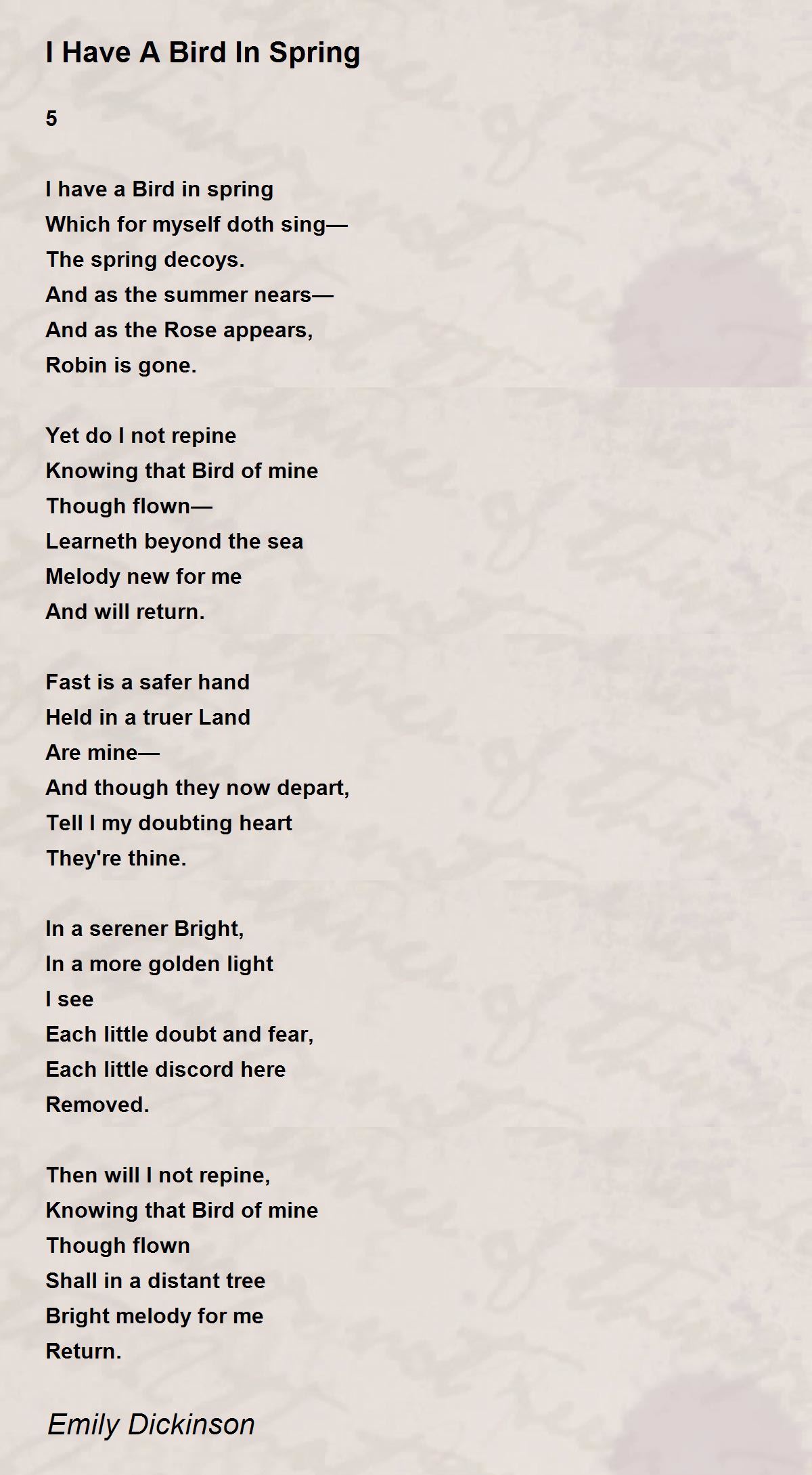 I Have A Bird In Spring Poem by Emily Dickinson - Poem Hunter