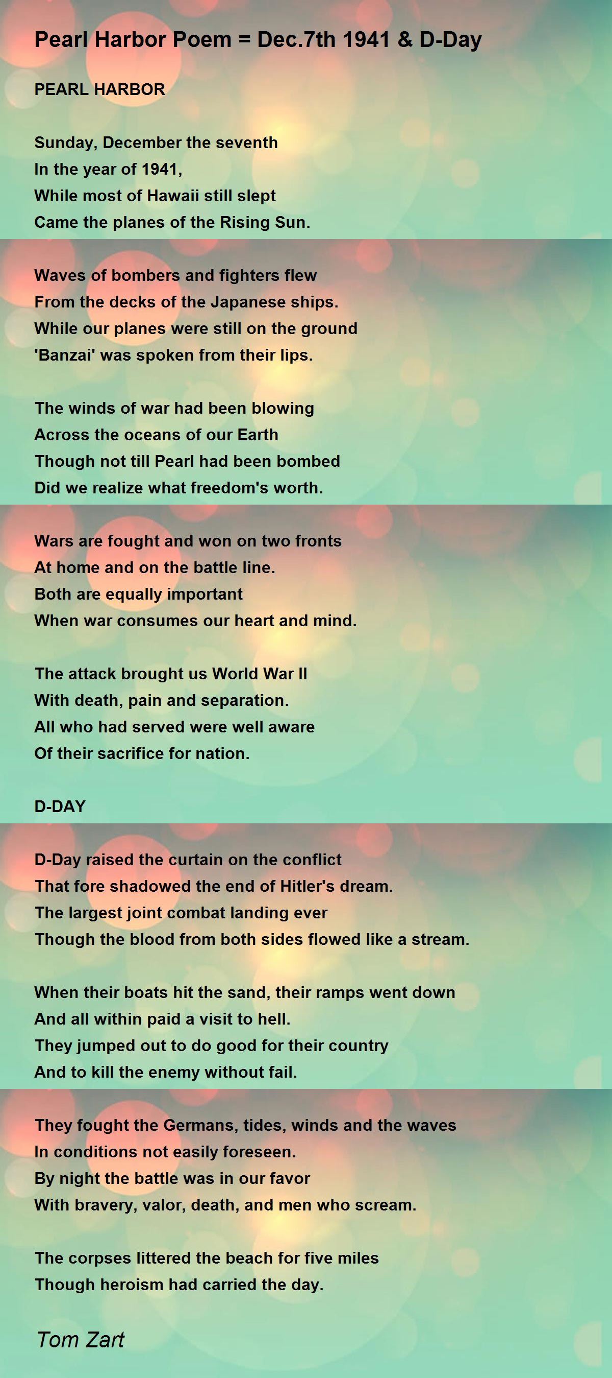 Pearl Harbor Poem = Dec.7th 1941 & D-Day Poem by Tom Zart - Poem Hunter