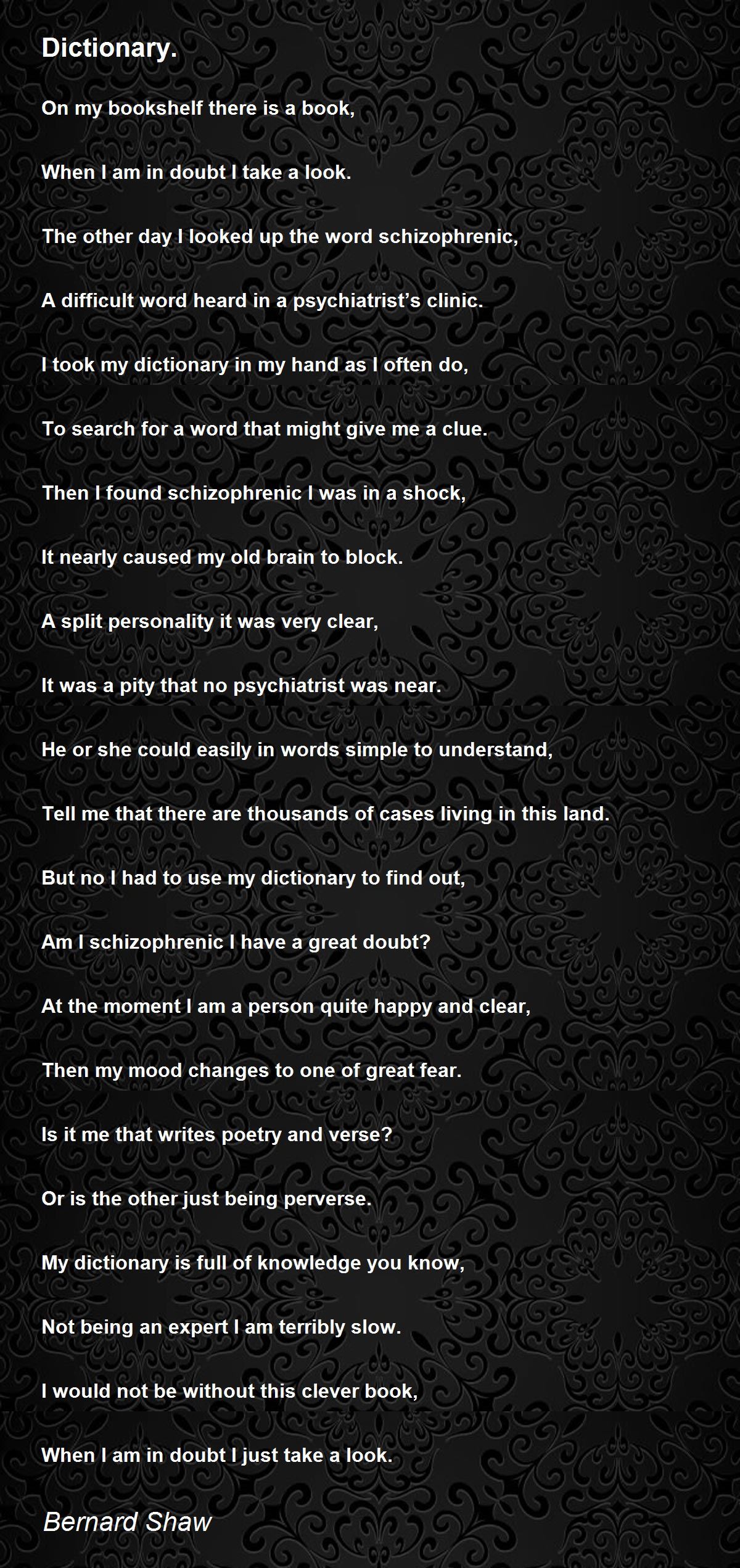 Dictionary. Dictionary. Poem by Bernard Shaw