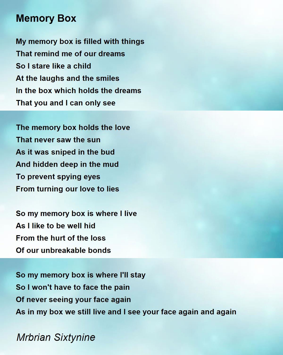 Memory Box Memory Box Poem by Mrbrian Sixtynine