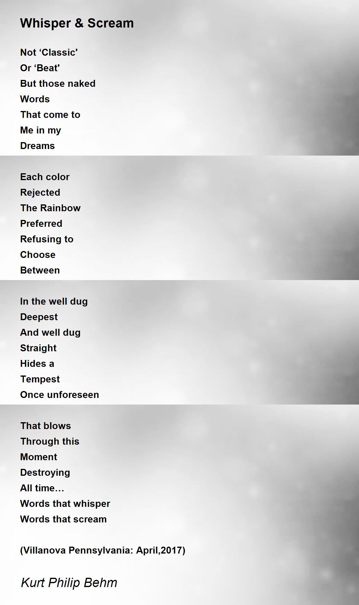 Whisper & Scream by Kurt Philip Behm Whisper & Scream Poem