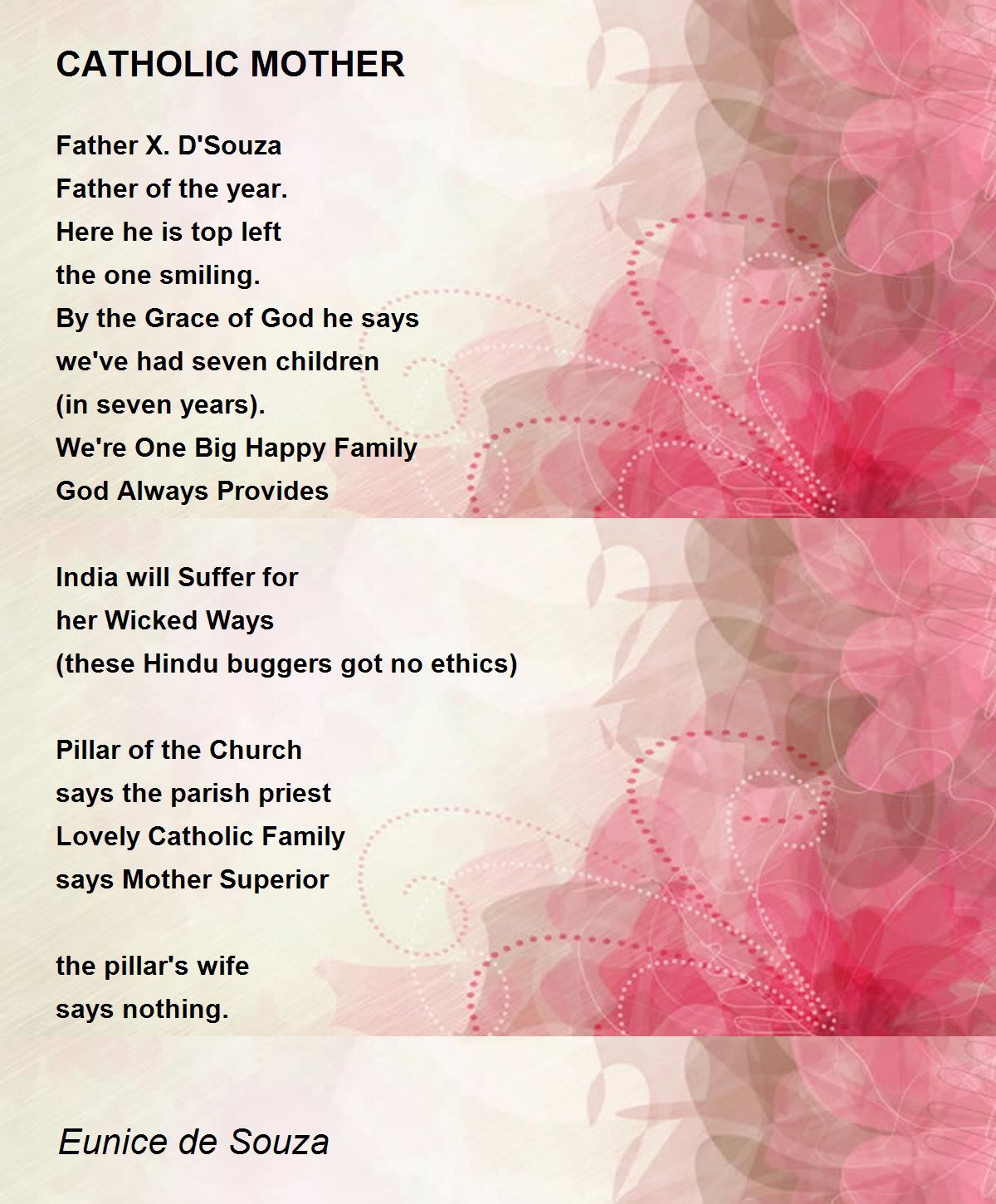 CATHOLIC MOTHER CATHOLIC MOTHER Poem by Eunice de Souza