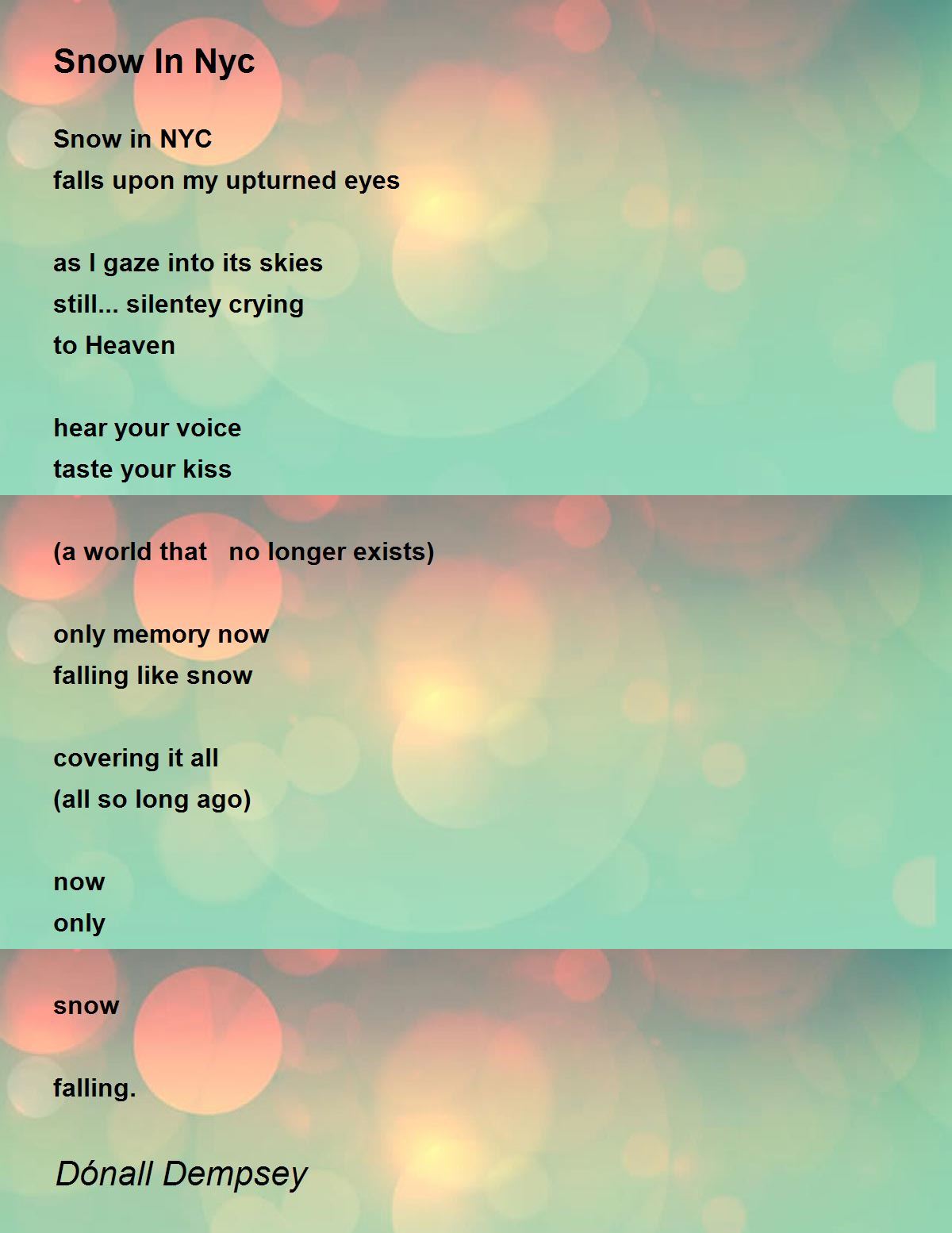 Snow In Nyc Poem by Dónall Dempsey Poem Hunter