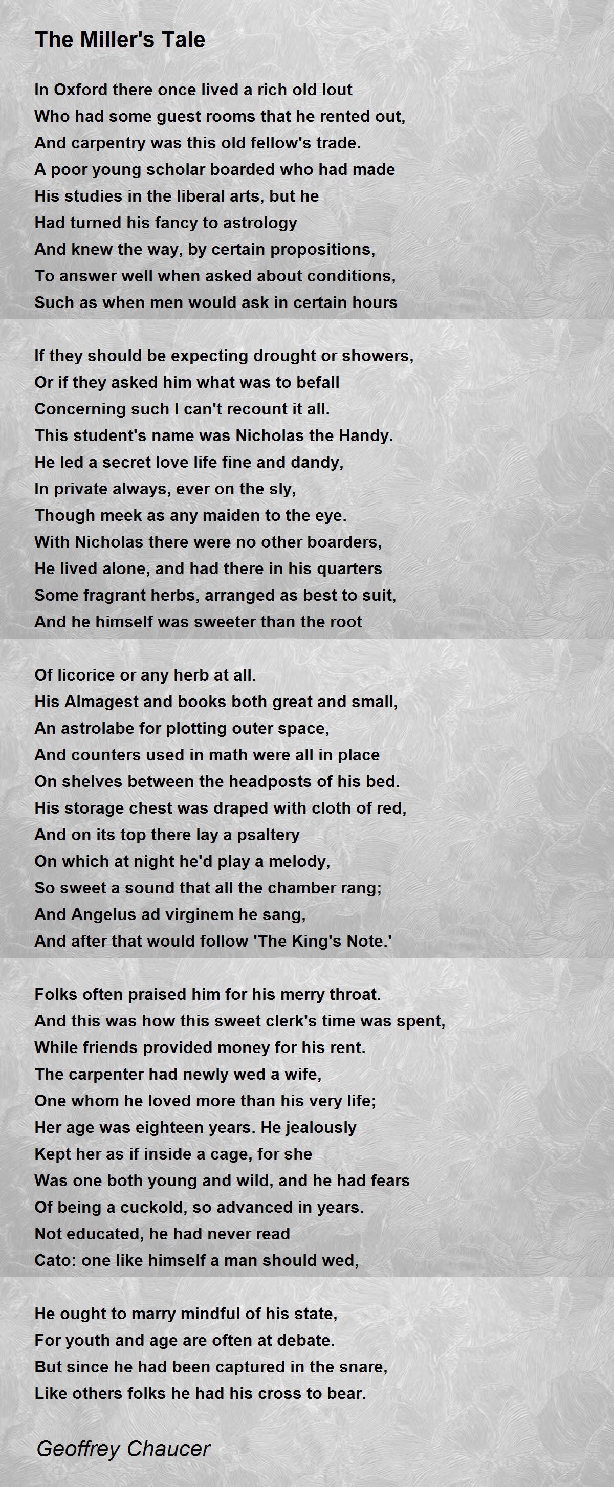 The Miller's Tale Poem by Geoffrey Chaucer - Poem Hunter