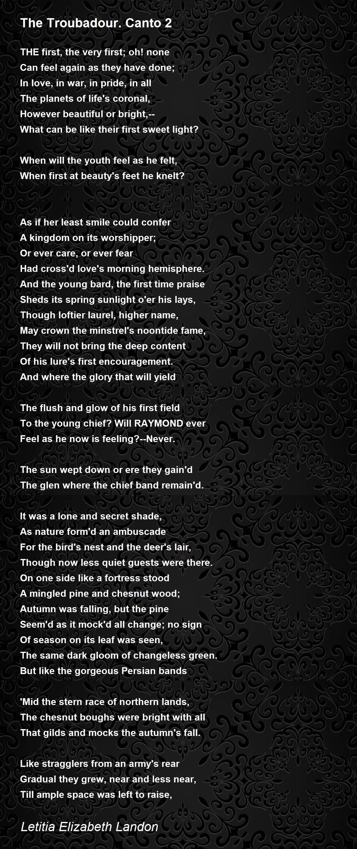 The Troubadour. Canto 2 Poem by Letitia Elizabeth Landon - Poem Hunter