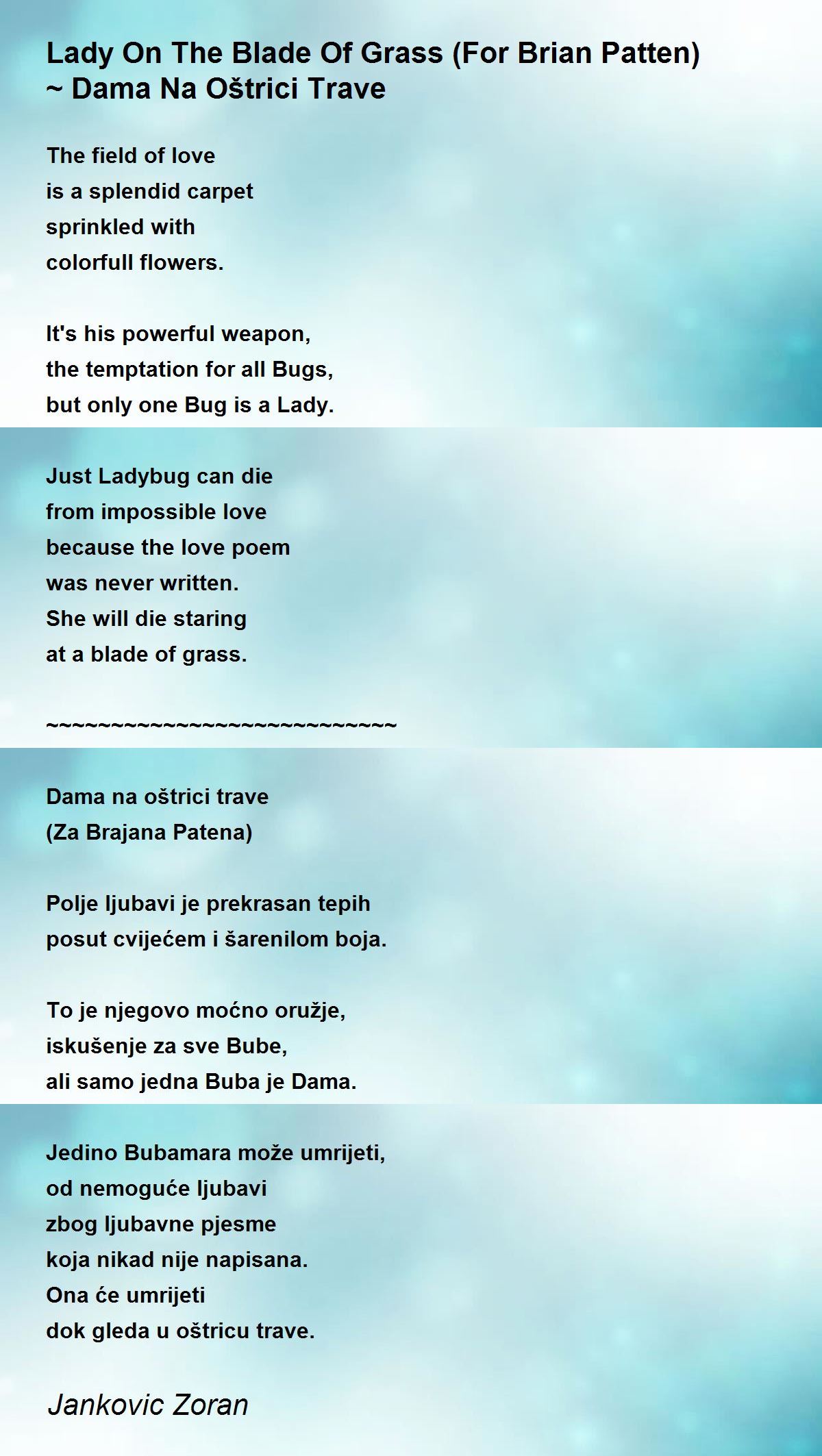 Lady On The Blade Of Grass (For Brian Patten) Dama Na Oštrici Trave