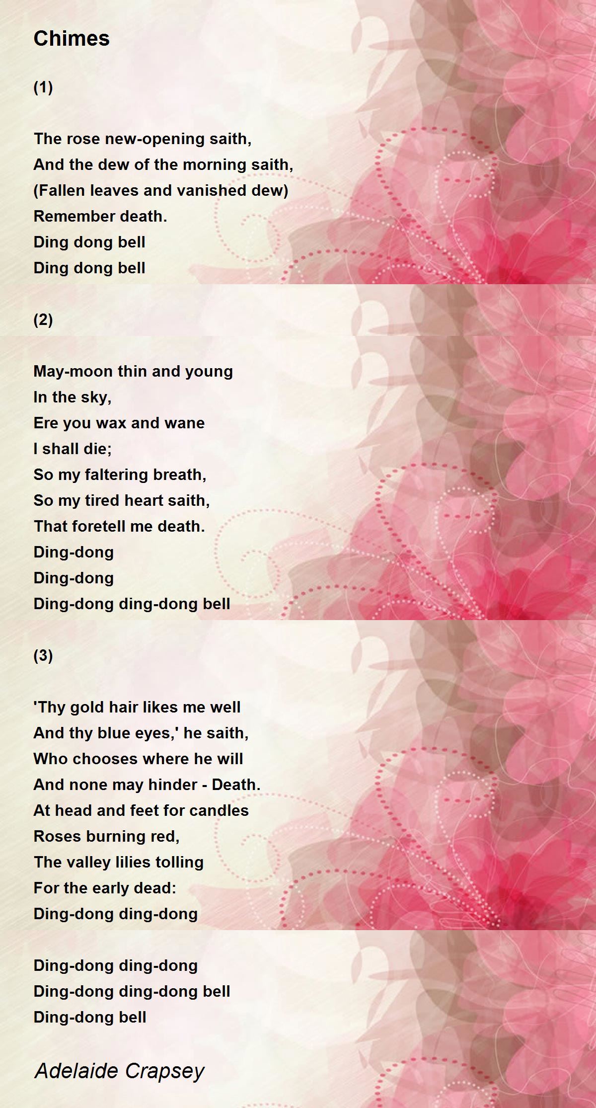 Chimes Poem by Adelaide Crapsey Poem Hunter