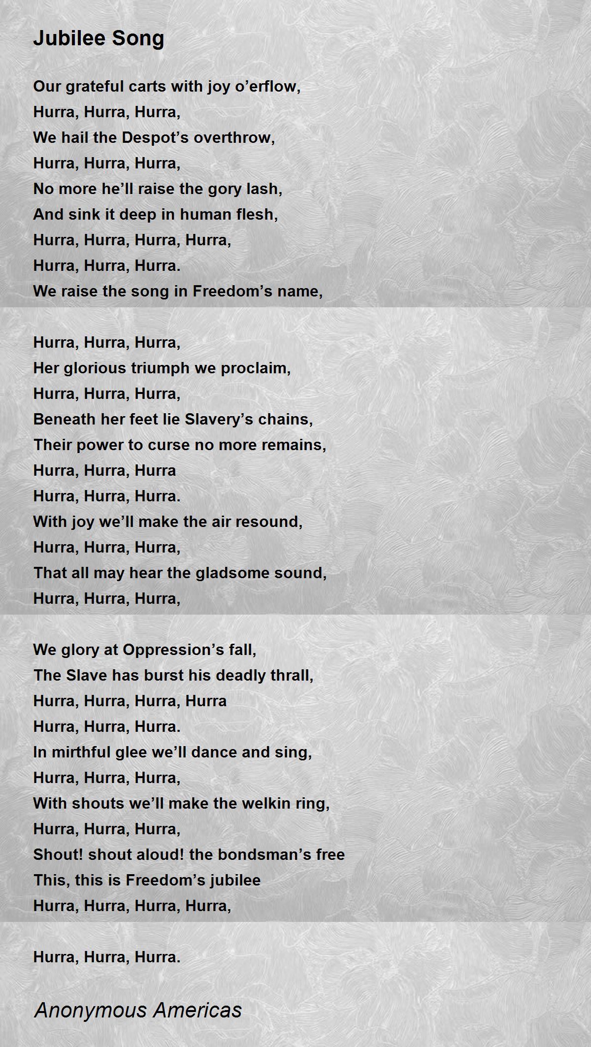 Jubilee Song Jubilee Song Poem by Anonymous Americas