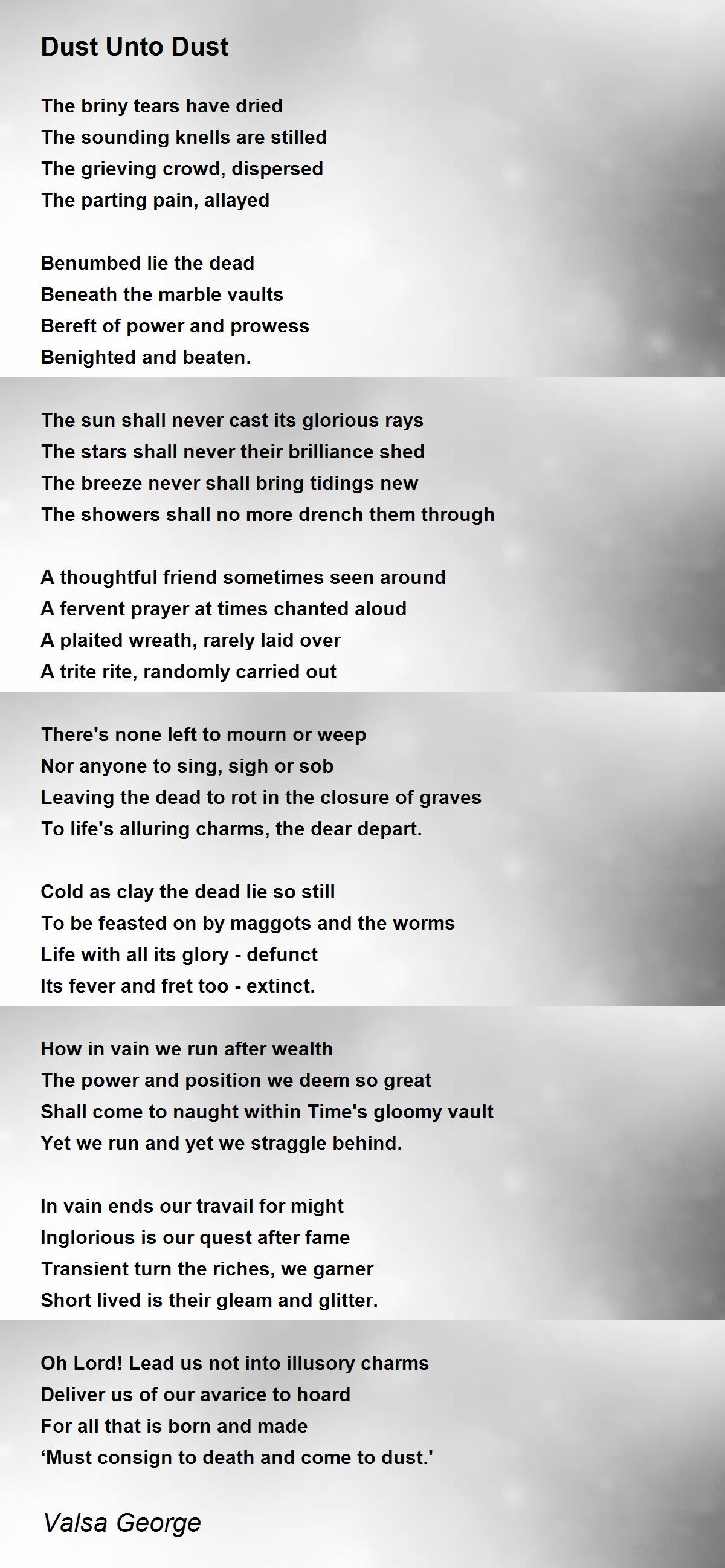 Dust Unto Dust Dust Unto Dust Poem by Valsa