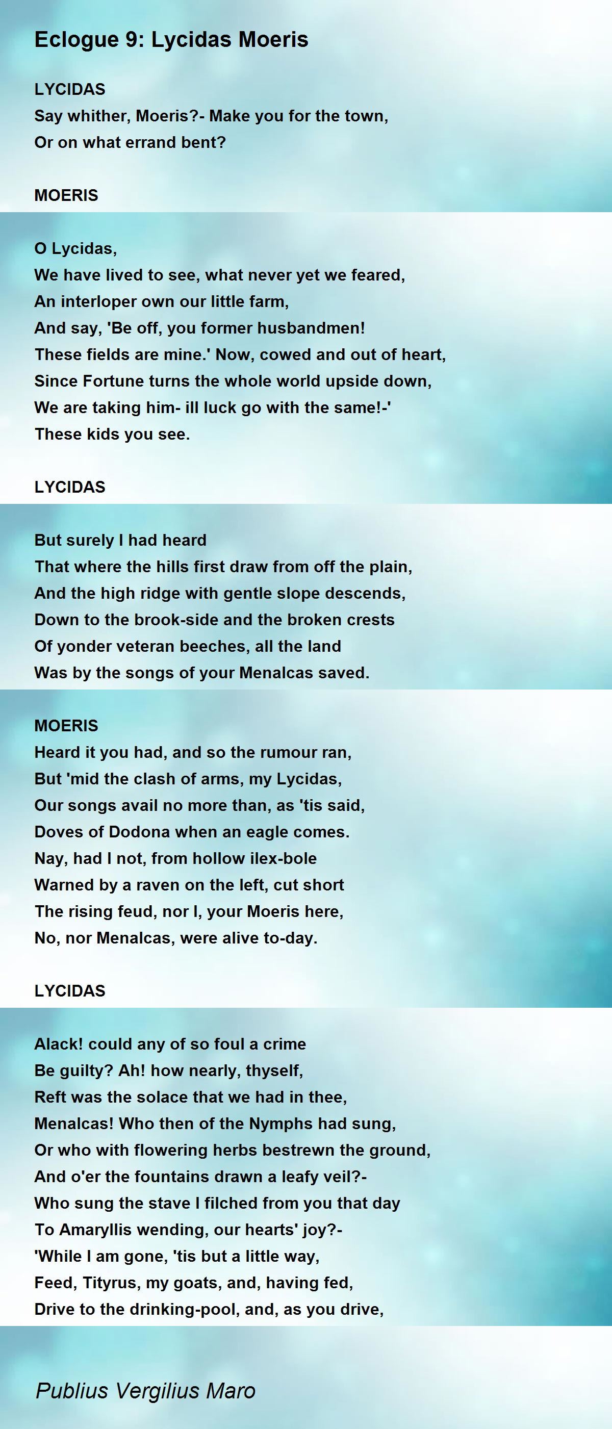 Eclogue 9 Lycidas Moeris Eclogue 9 Lycidas Moeris Poem by Publius