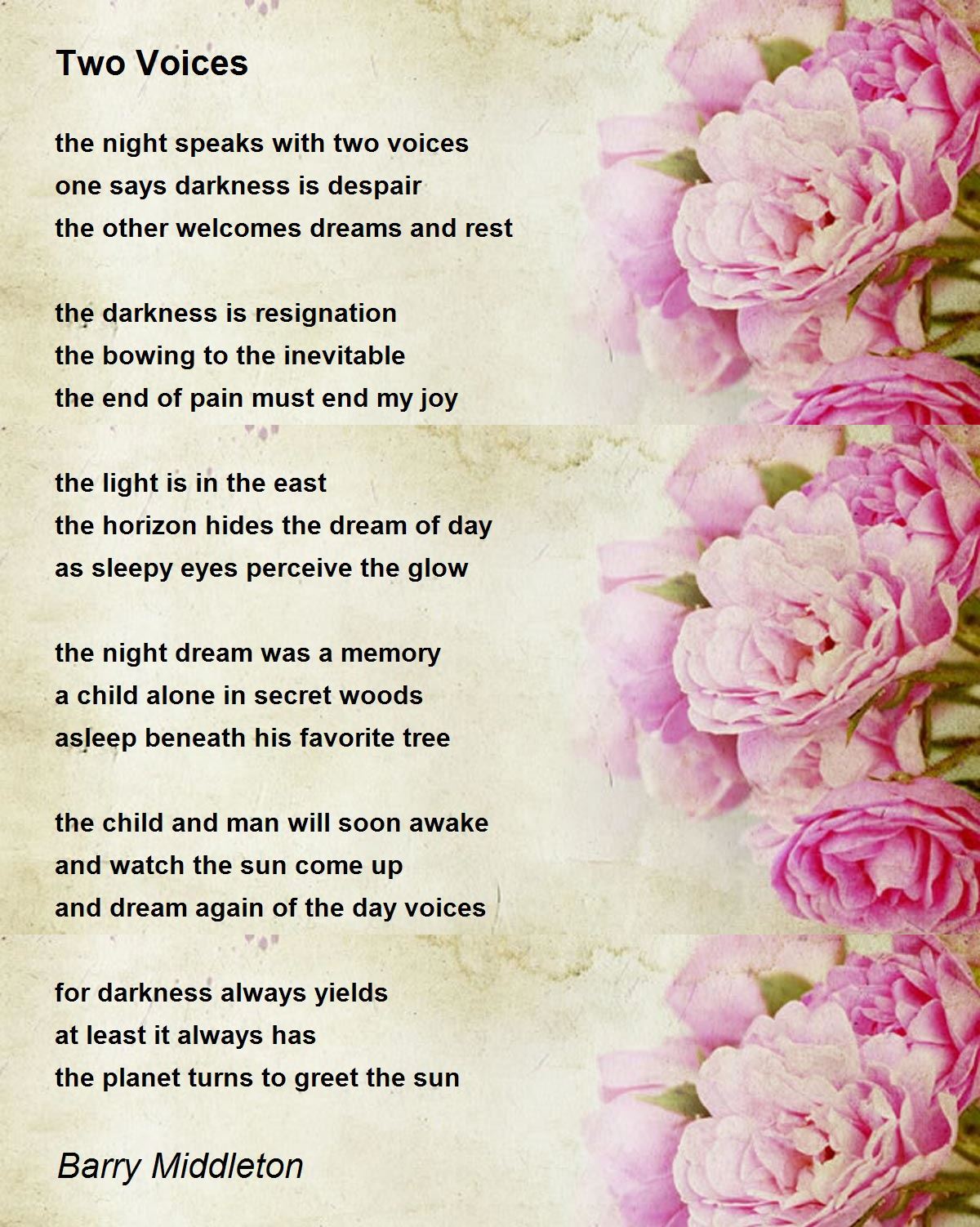 Two Voices by Barry Middleton - Two Voices Poem
