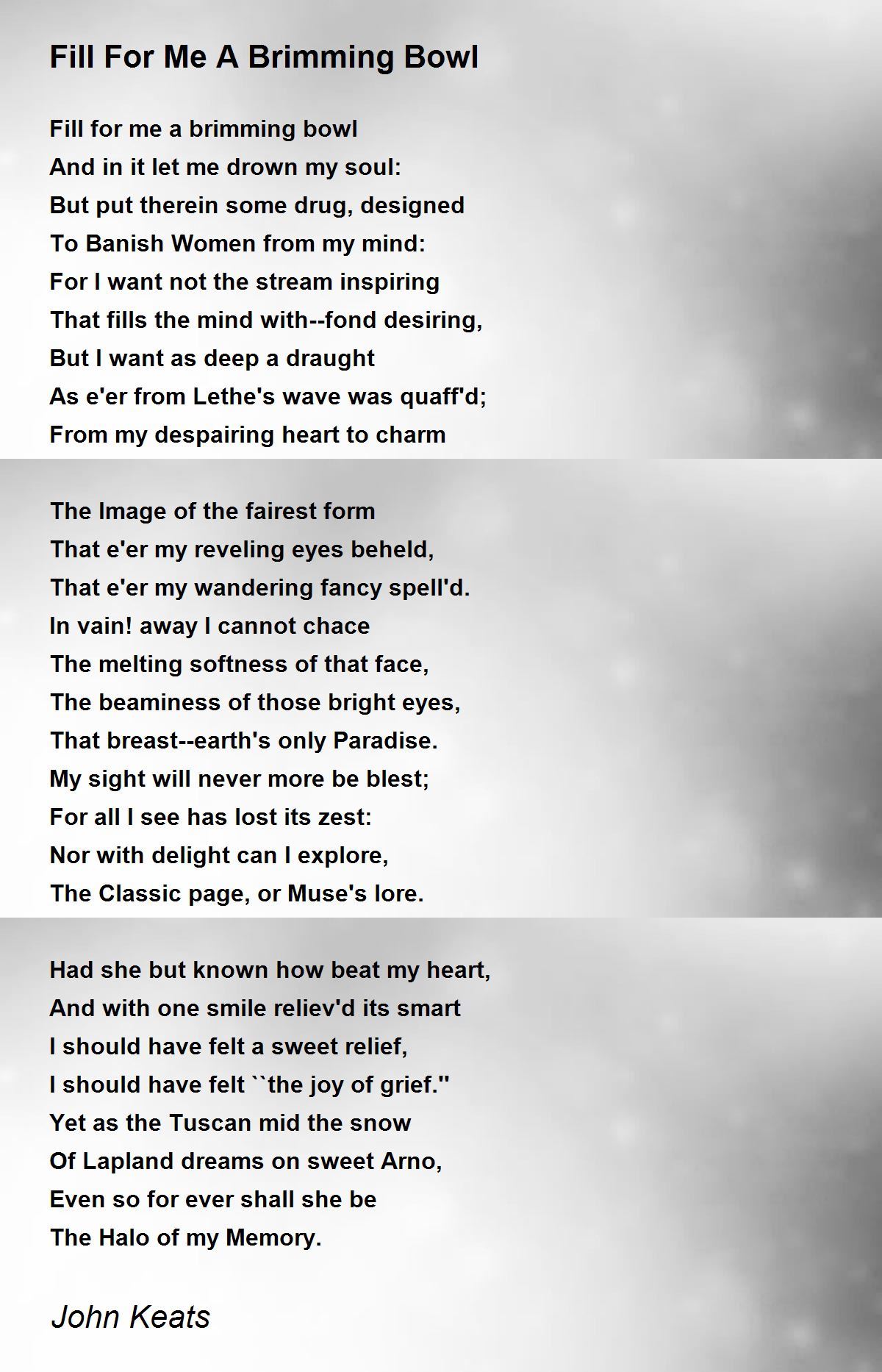 Fill For Me A Brimming Bowl Poem by John Keats - Poem 