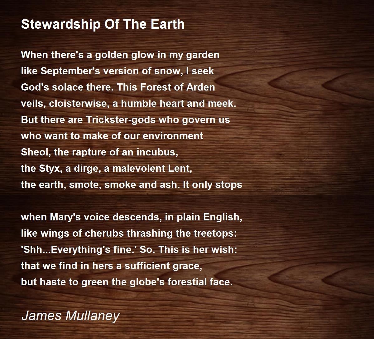 Stewardship Of The Earth Stewardship Of The Earth Poem by James Mullaney