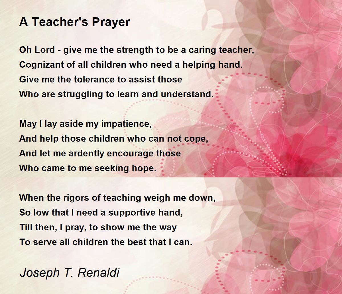 A Teacher's Prayer Poem by Joseph T. Renaldi Poem Hunter