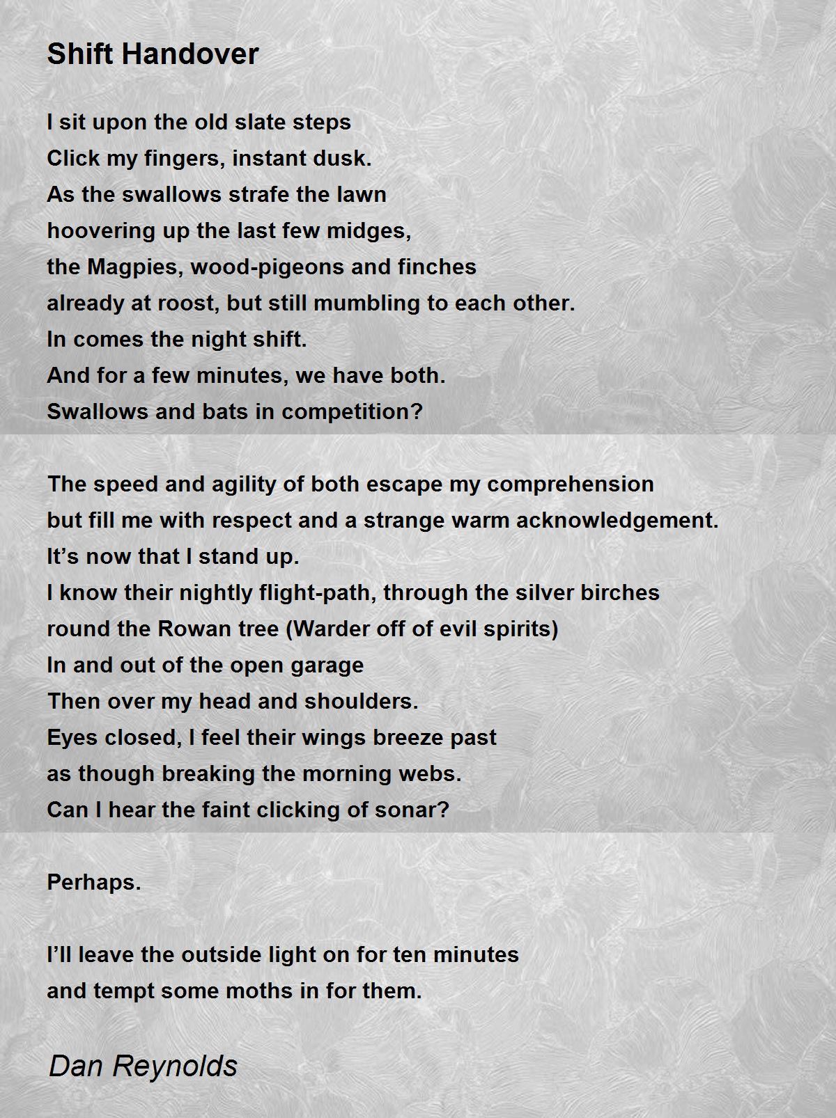 Shift Handover Shift Handover Poem by Dan Reynolds