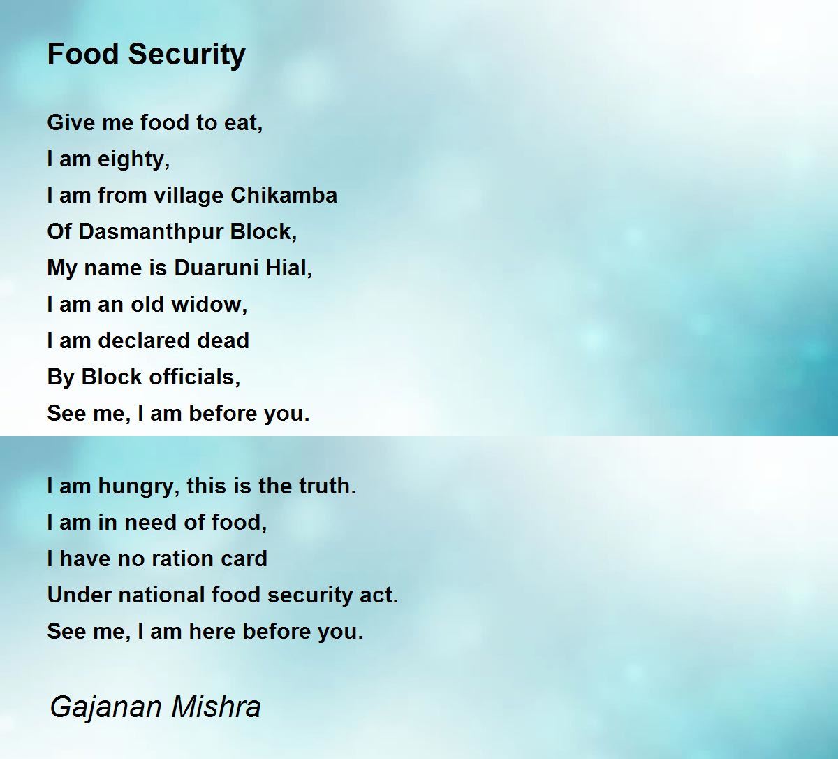 Food Security By Gajanan Mishra Food Security Poem