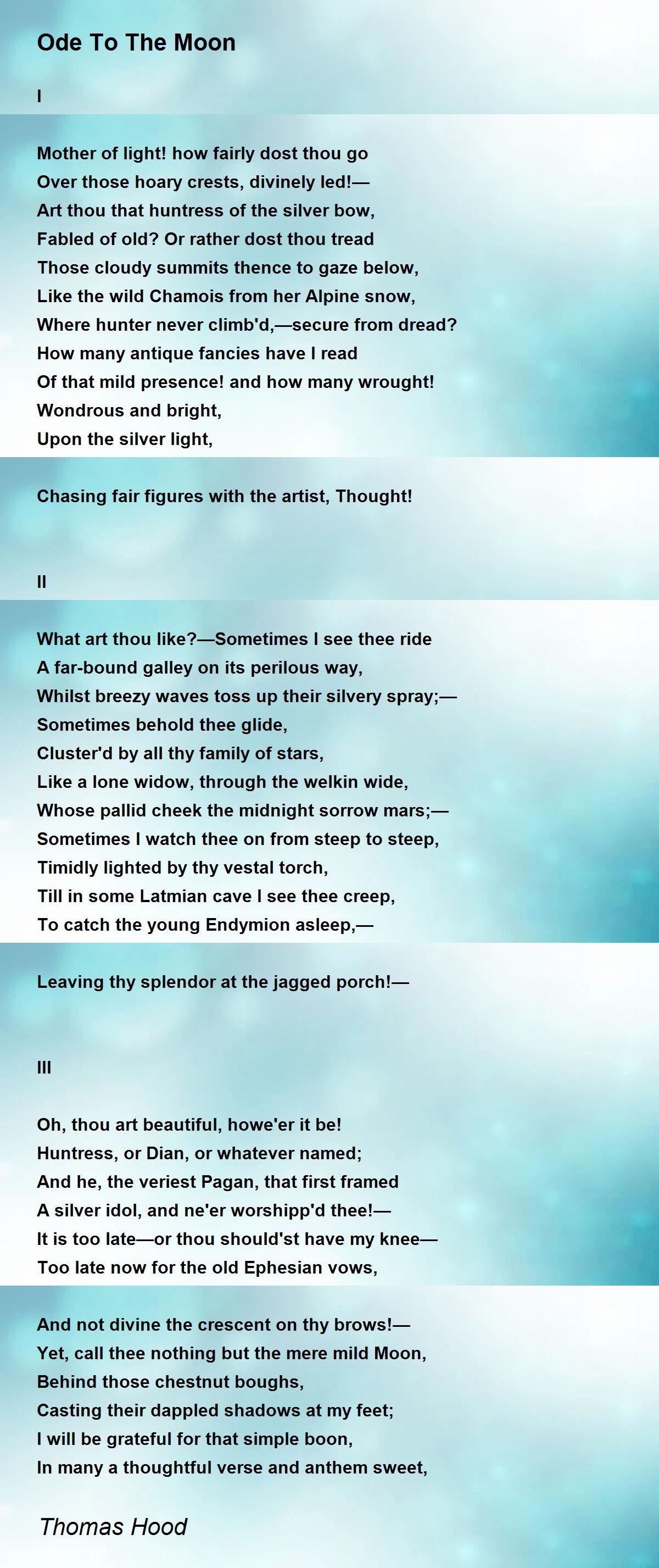 Ode To The Moon Poem by Thomas Hood - Poem Hunter