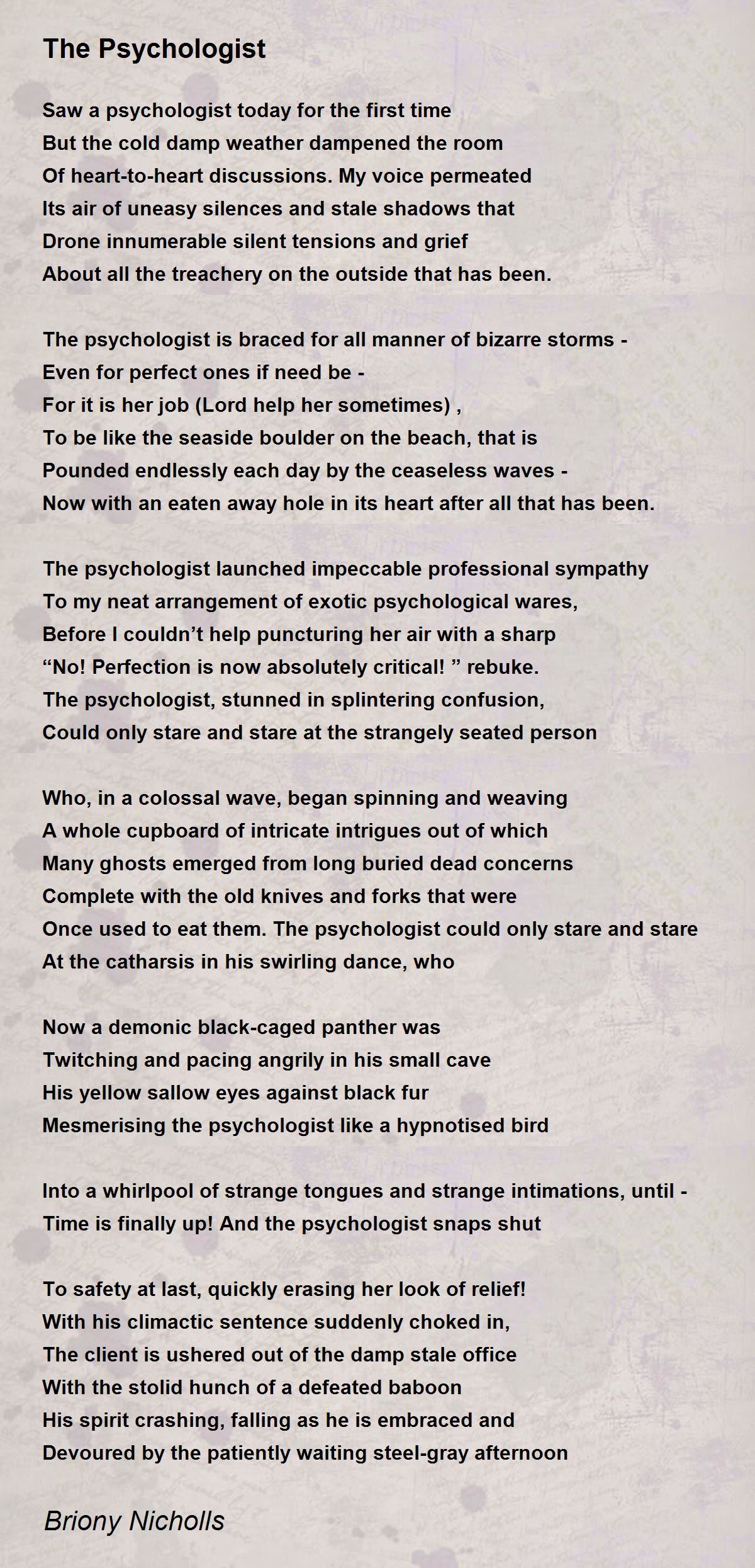 The Psychologist The Psychologist Poem by Briony Nicholls