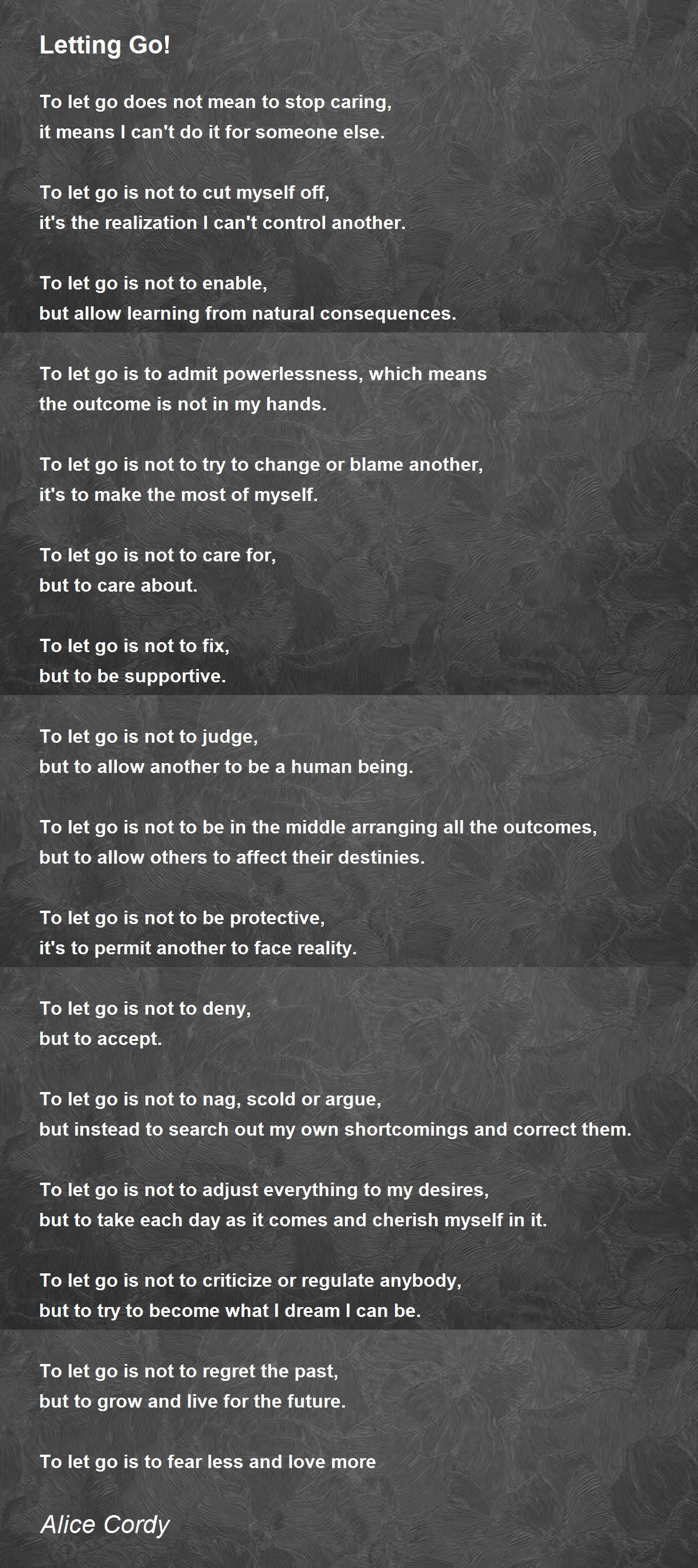 Letting Go! Letting Go! Poem by Alice Cordy