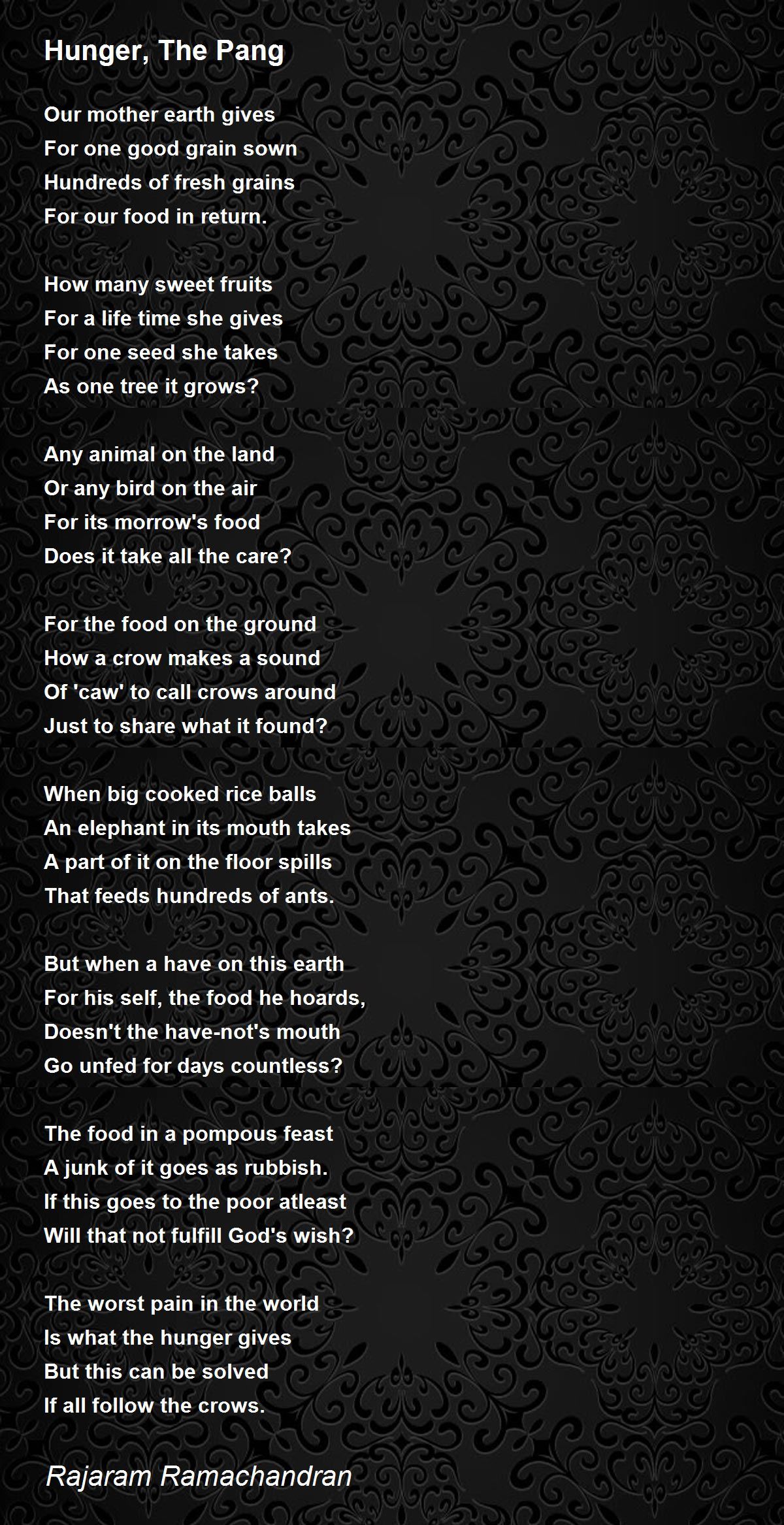 Hunger, The Pang Hunger, The Pang Poem by Rajaram Ramachandran