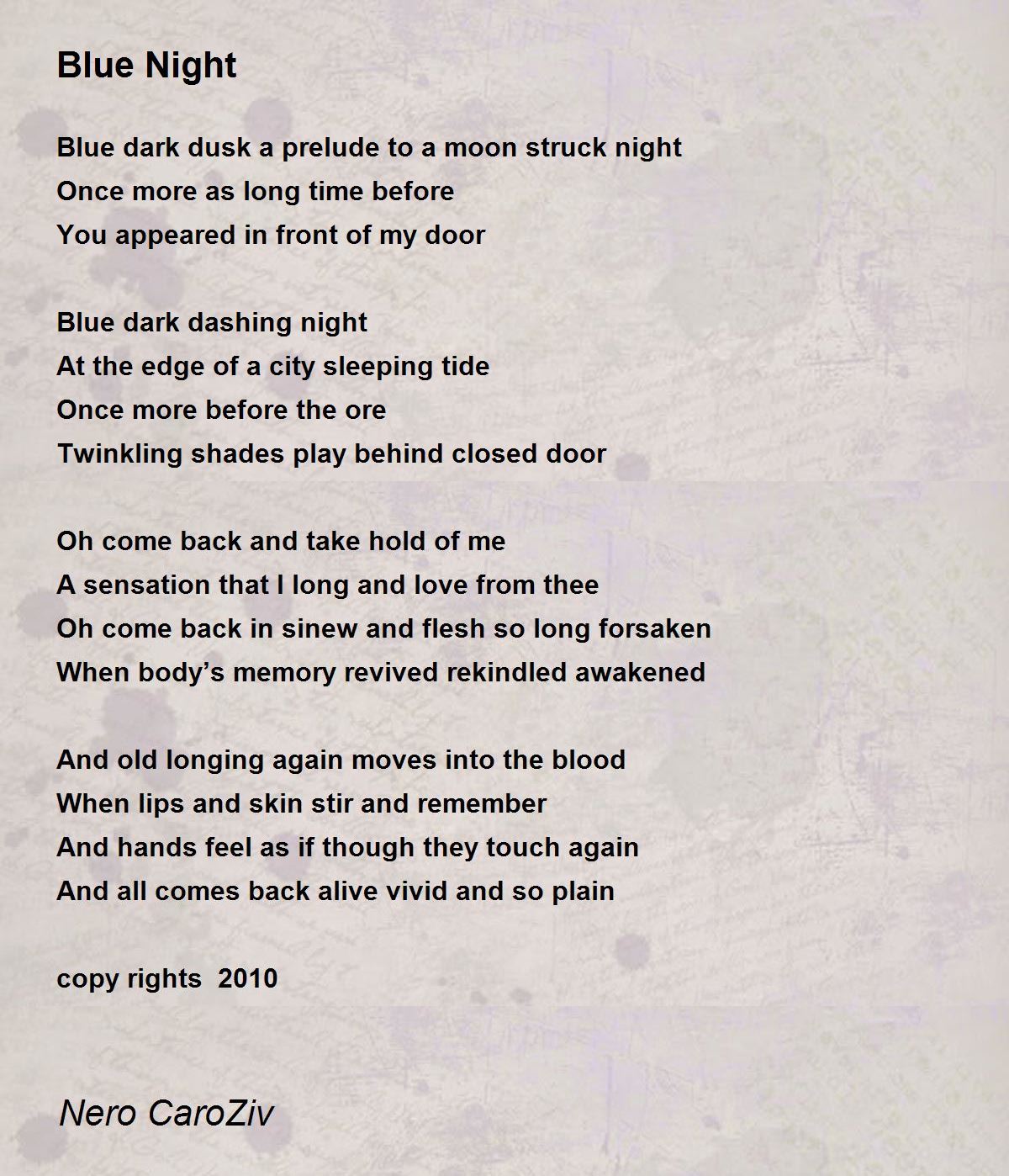 Blue Night Blue Night Poem by Nero CaroZiv