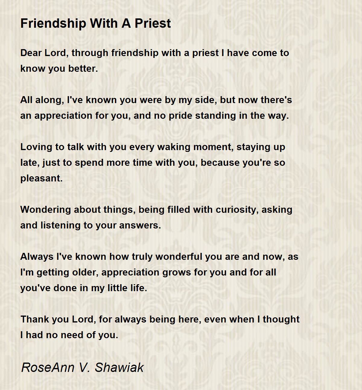 Friendship With A Priest - Friendship With A Priest Poem by RoseAnn V ...
