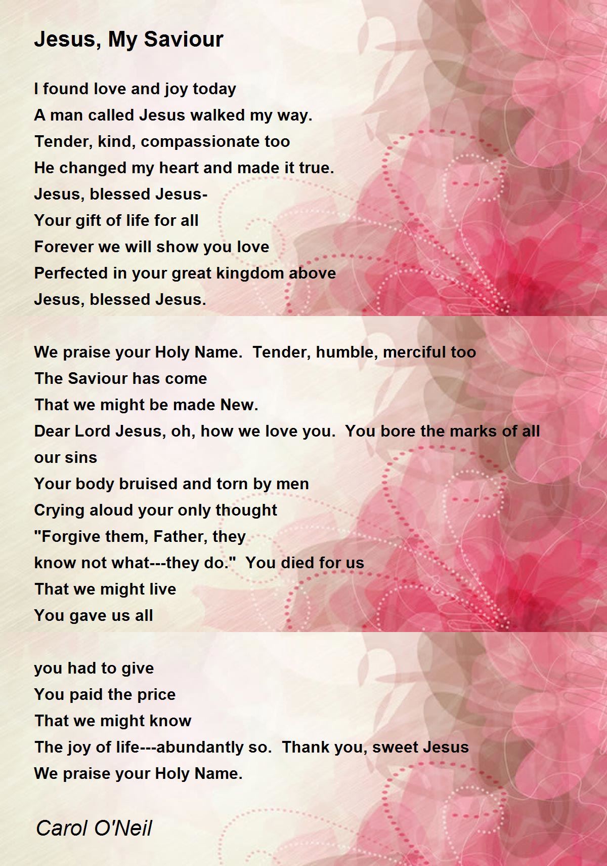 Jesus, My Saviour Poem by Carol O'Neil Poem Hunter