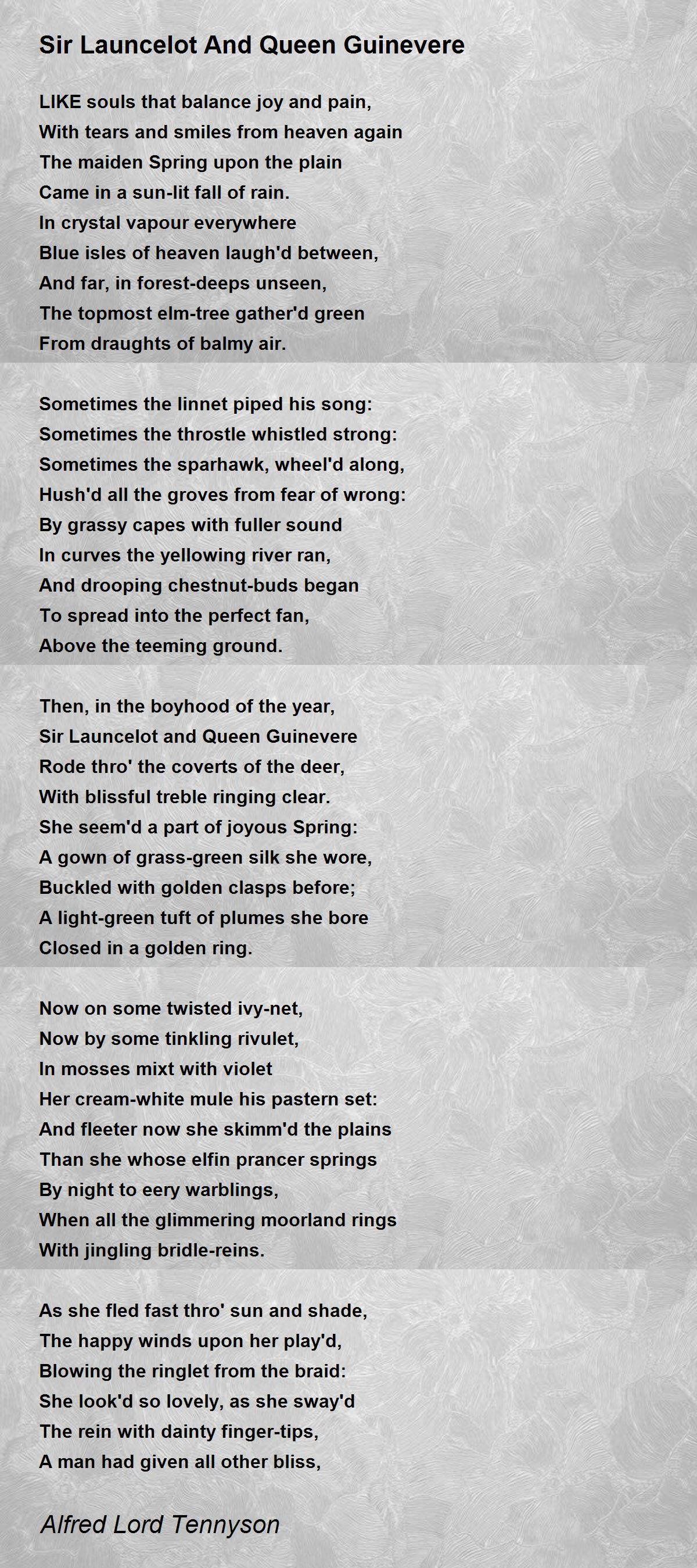 Sir Launcelot And Queen Guinevere Poem by Alfred Lord Tennyson Poem