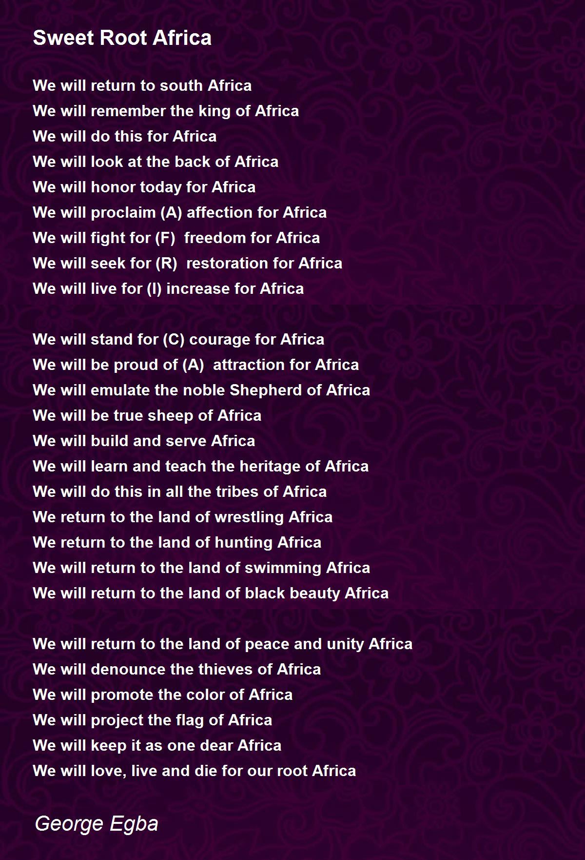 Sweet Root Africa - Sweet Root Africa Poem by George Samuel