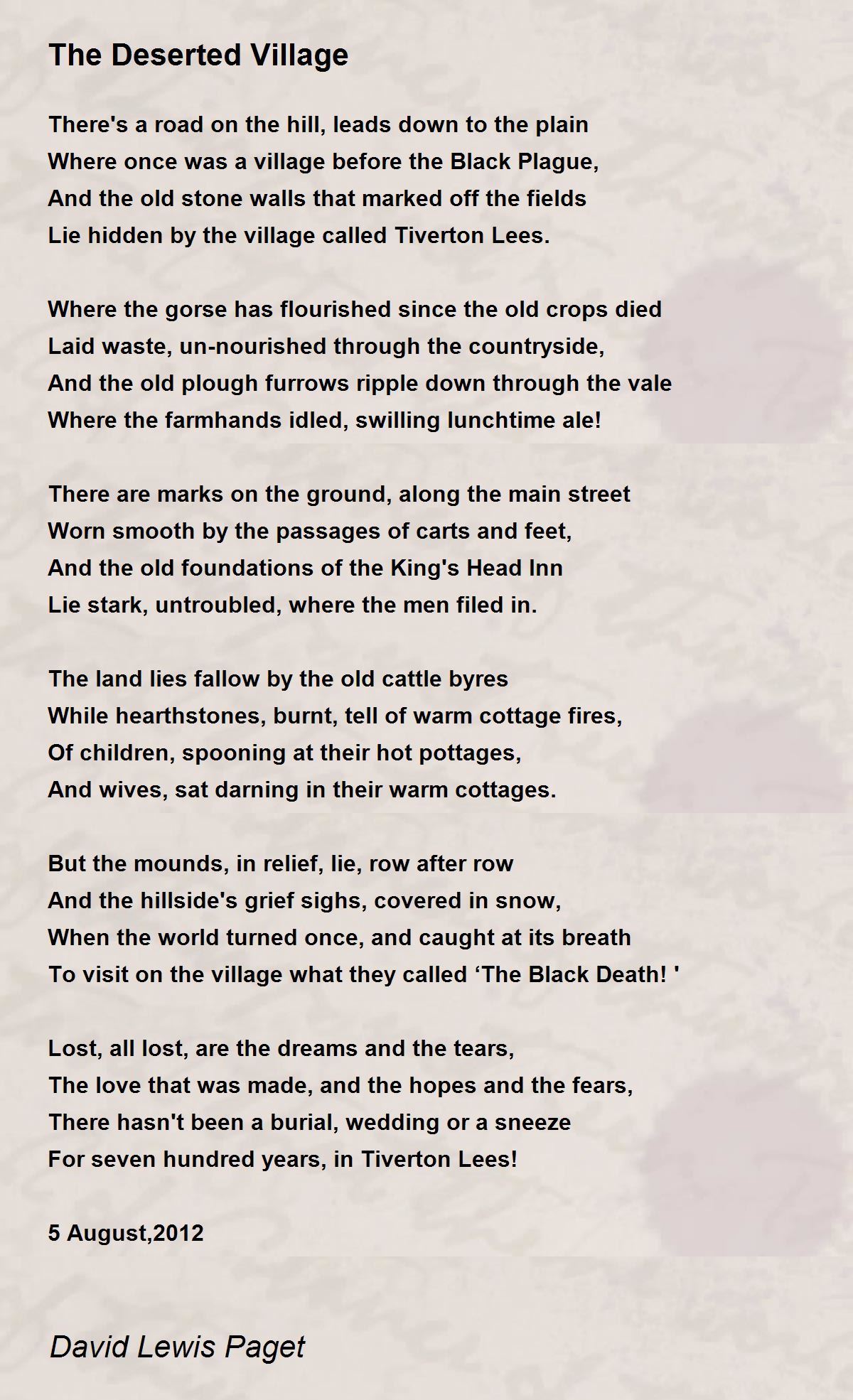 The Deserted Village The Deserted Village Poem by David Lewis Paget