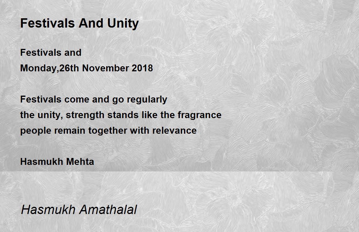 Festivals And Unity Poem By Mehta Hasmukh Amathalal Poem Hunter