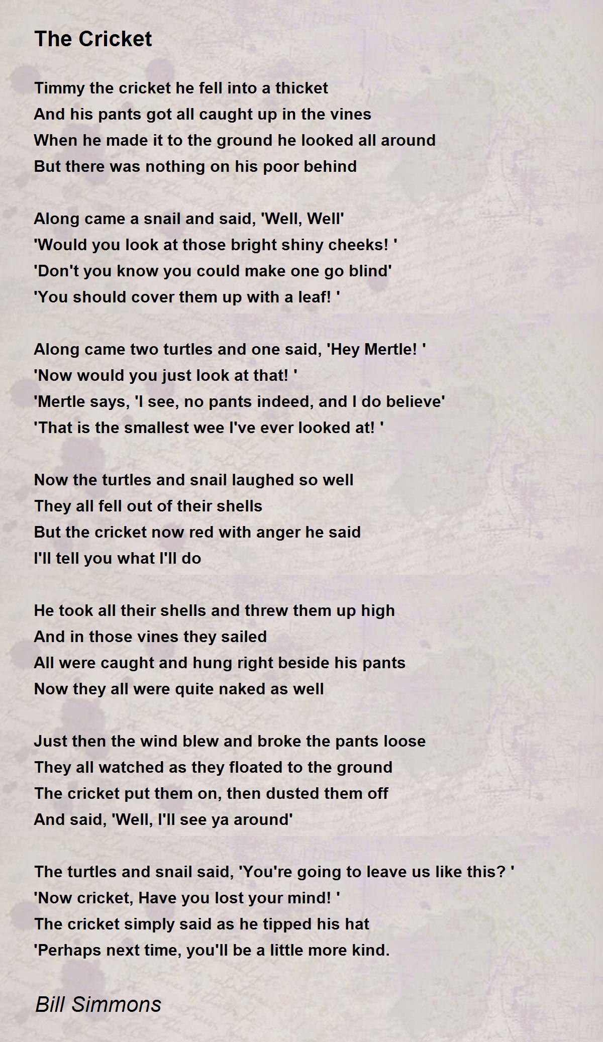 The Cricket by Bill Simmons The Cricket Poem
