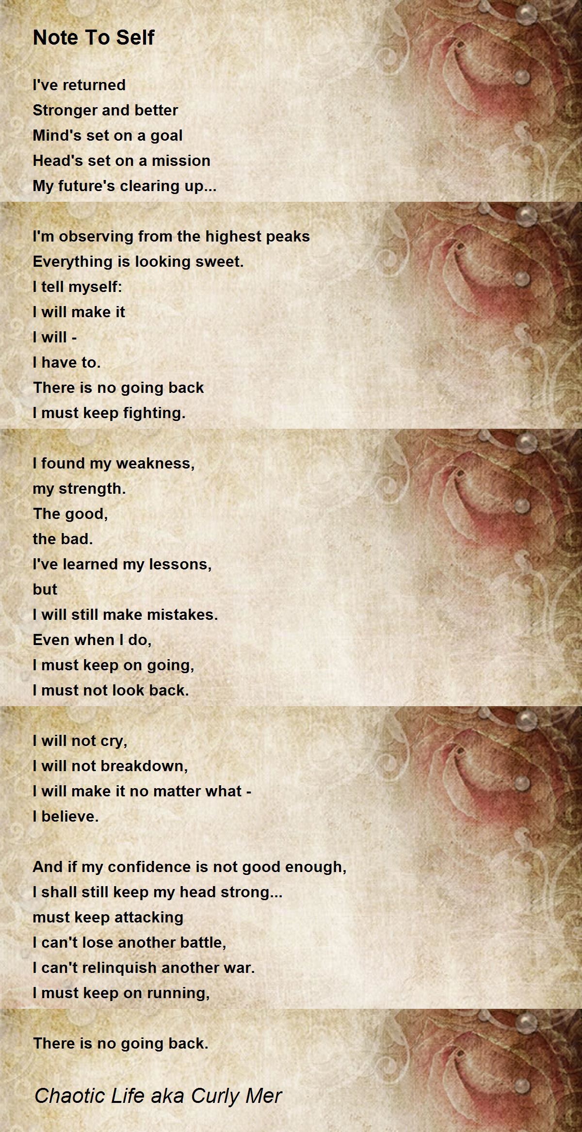 Note To Self By Chaotic Life Aka Curly Mer Note To Self Poem