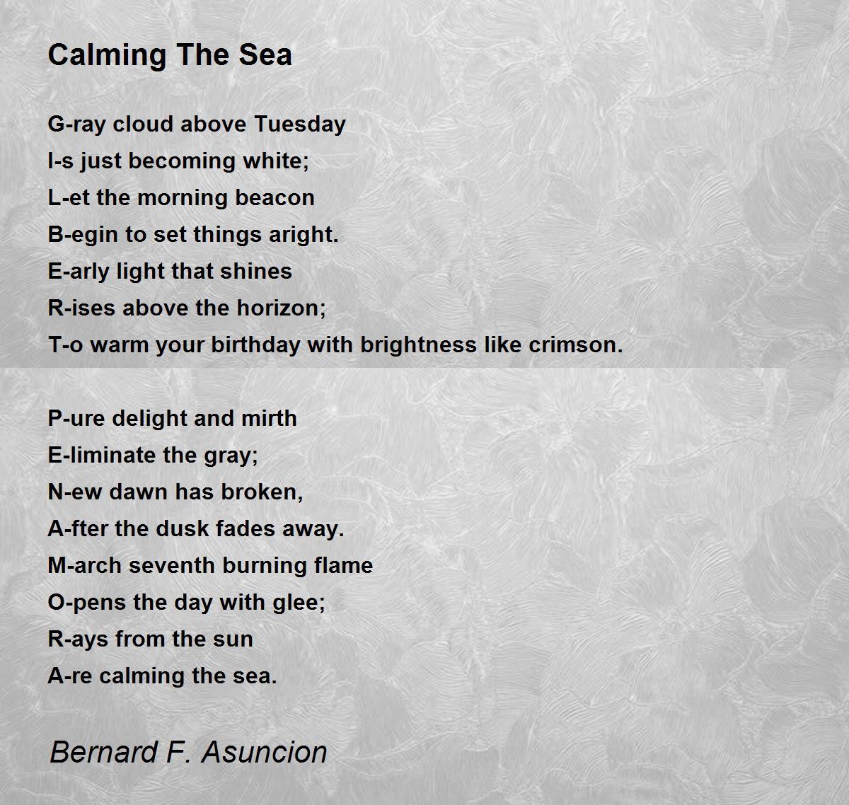 Calming The Sea Calming The Sea Poem by Bernard F. Asuncion