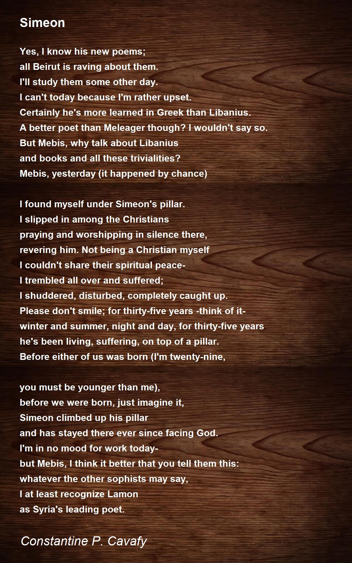 Simeon Simeon Poem by Constantine P. Cavafy