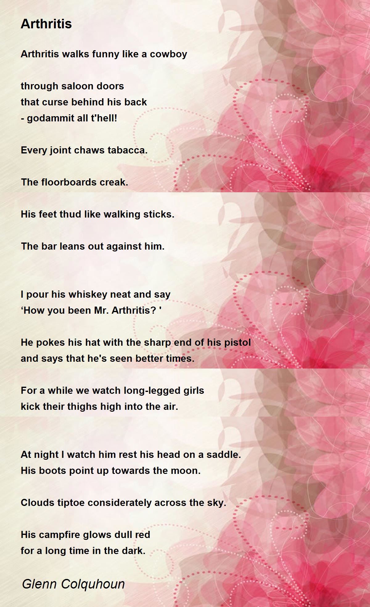 Arthritis Arthritis Poem by Glenn Colquhoun