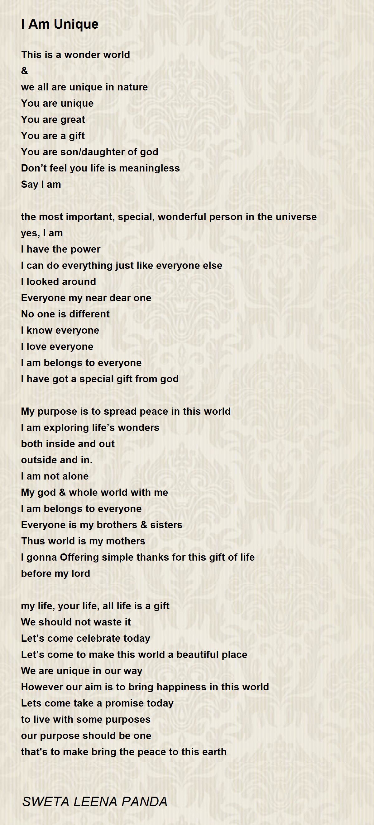 I Am Unique Poem by Sweta Panda - Poem Hunter