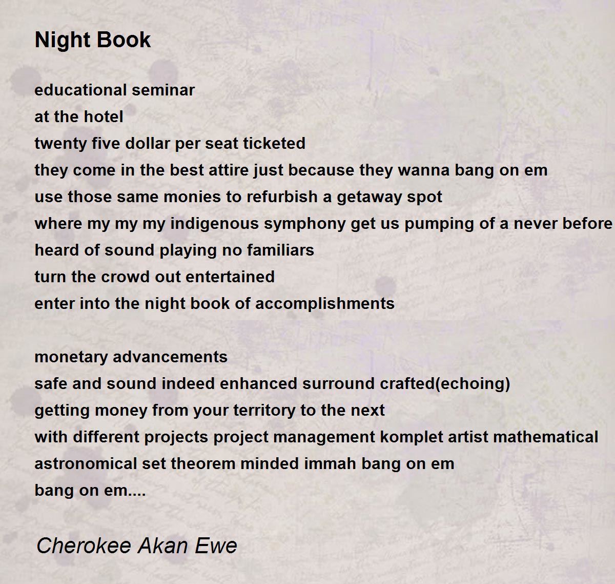 Night Book Night Book Poem by Cherokee Akan Ewe