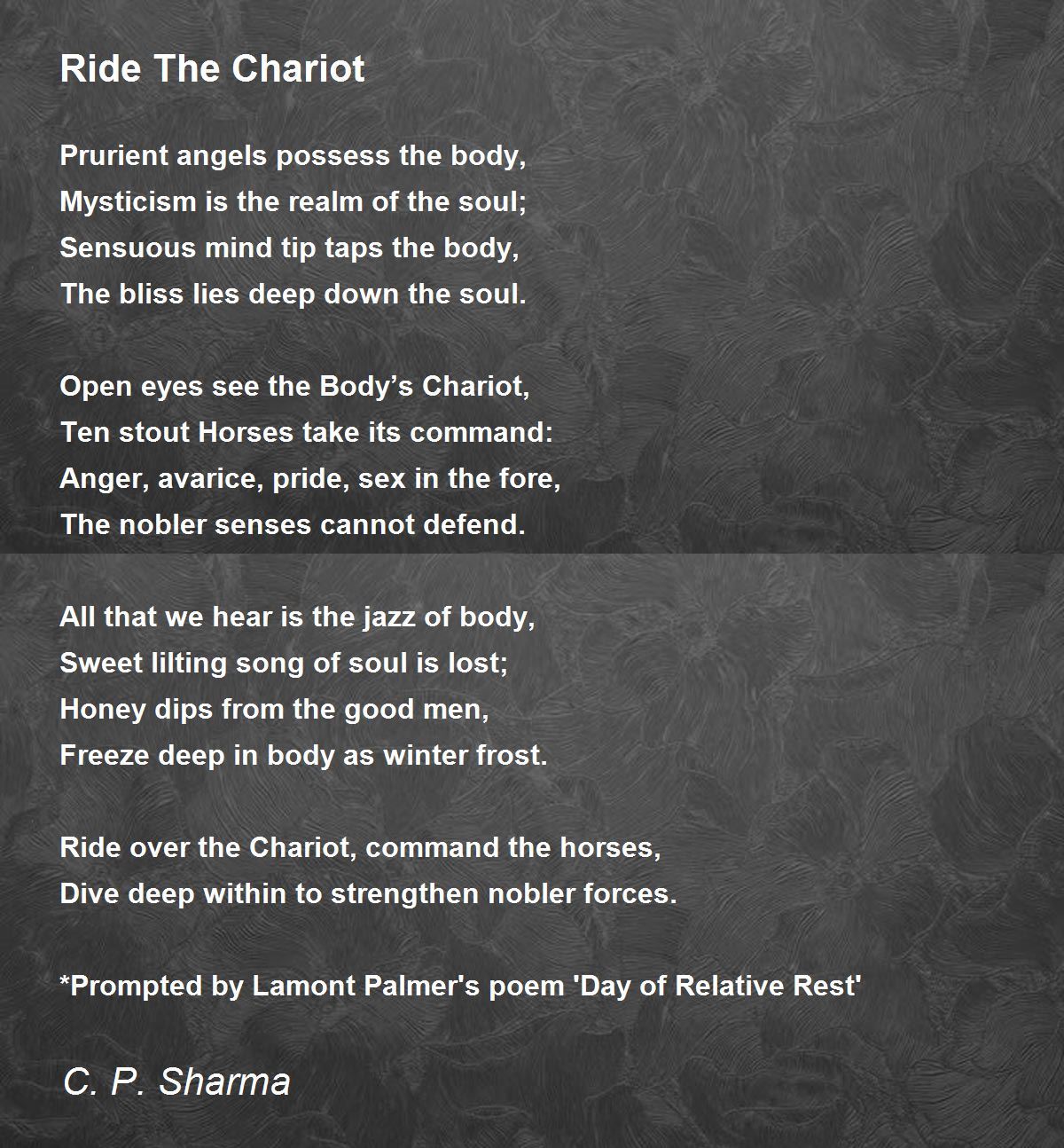 Ride The Chariot Ride The Chariot Poem by C. P. Sharma