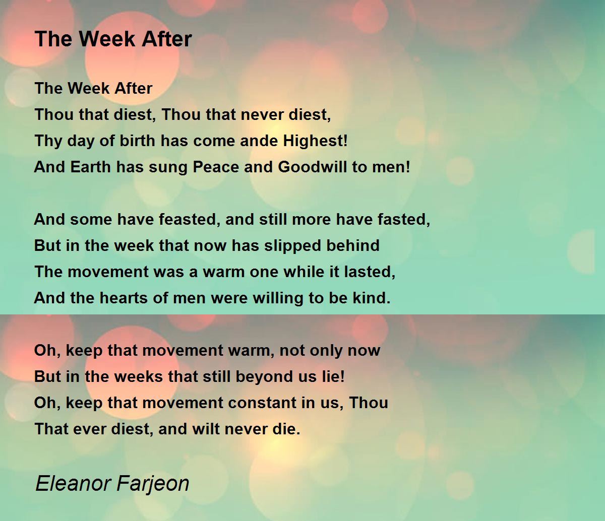 The Week After The Week After Poem by Eleanor Farjeon