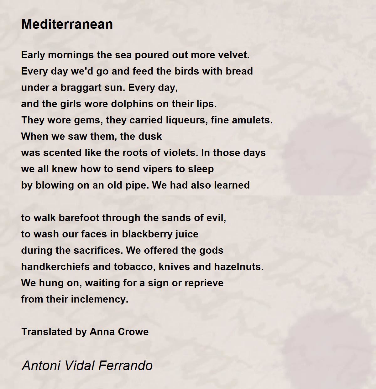 Mediterranean by Antoni Vidal Ferrando Mediterranean Poem
