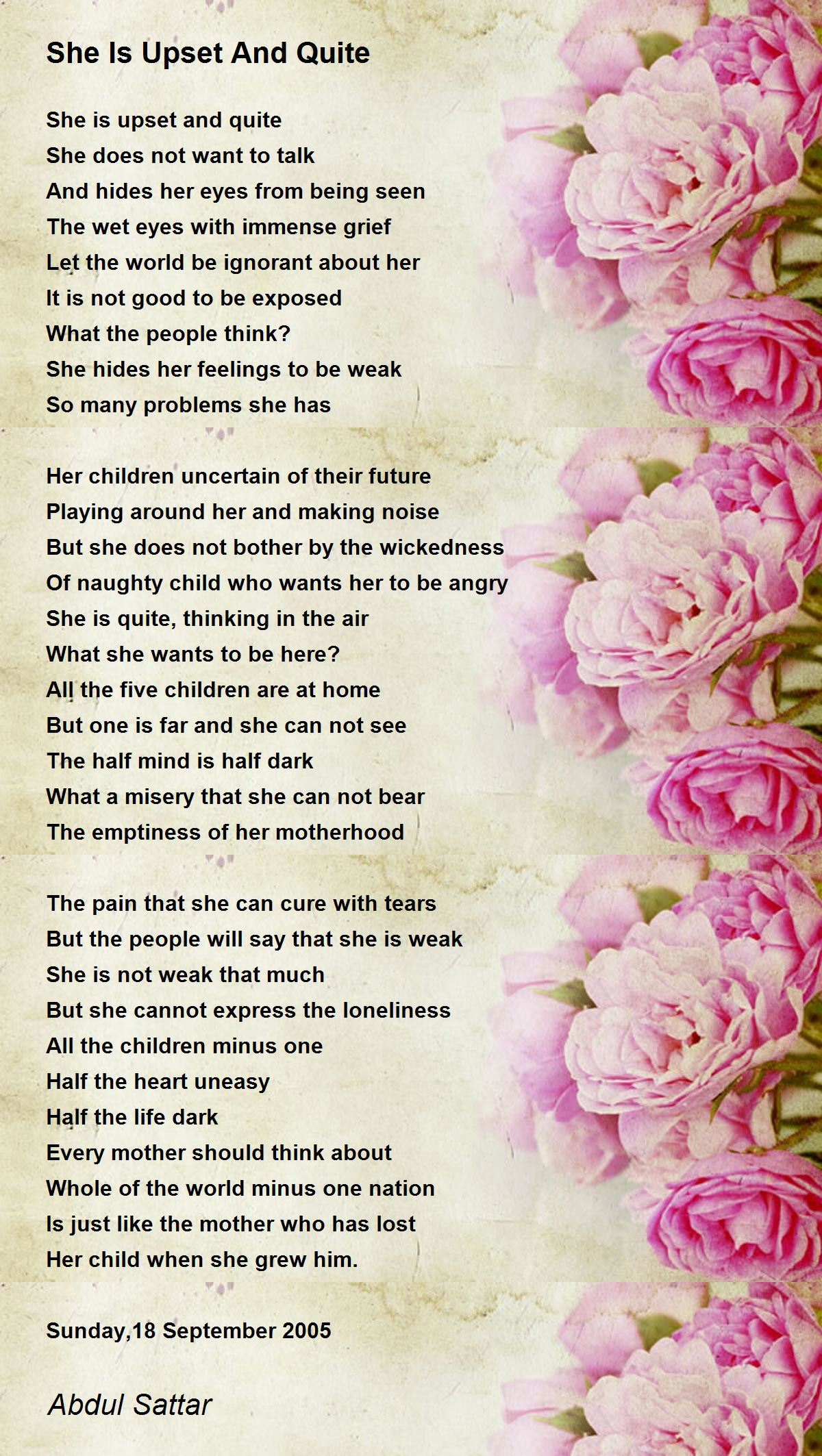 She Is Upset And Quite by Abdul Sattar She Is Upset And Quite Poem