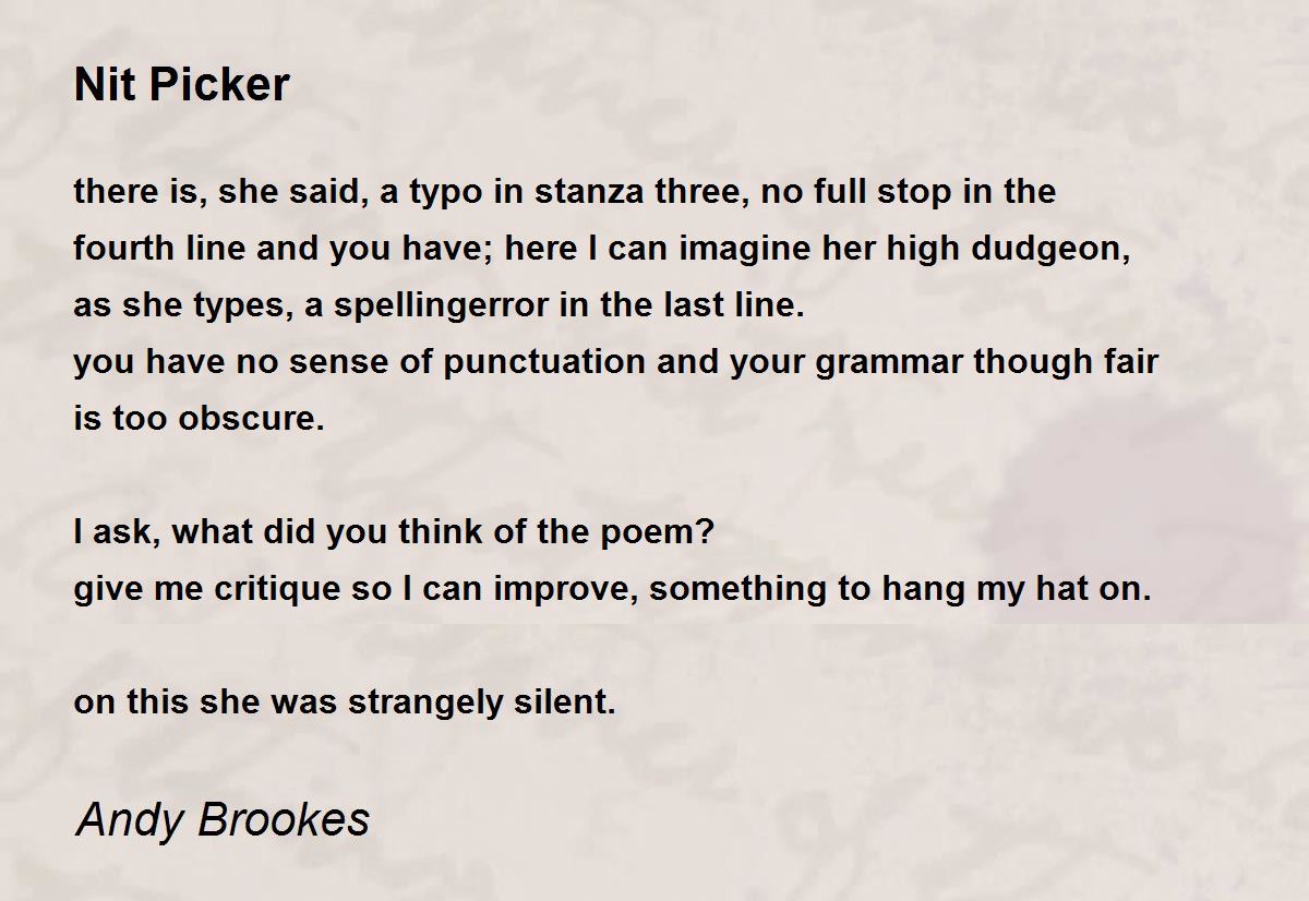 Nit Picker Nit Picker Poem by Andy Brookes