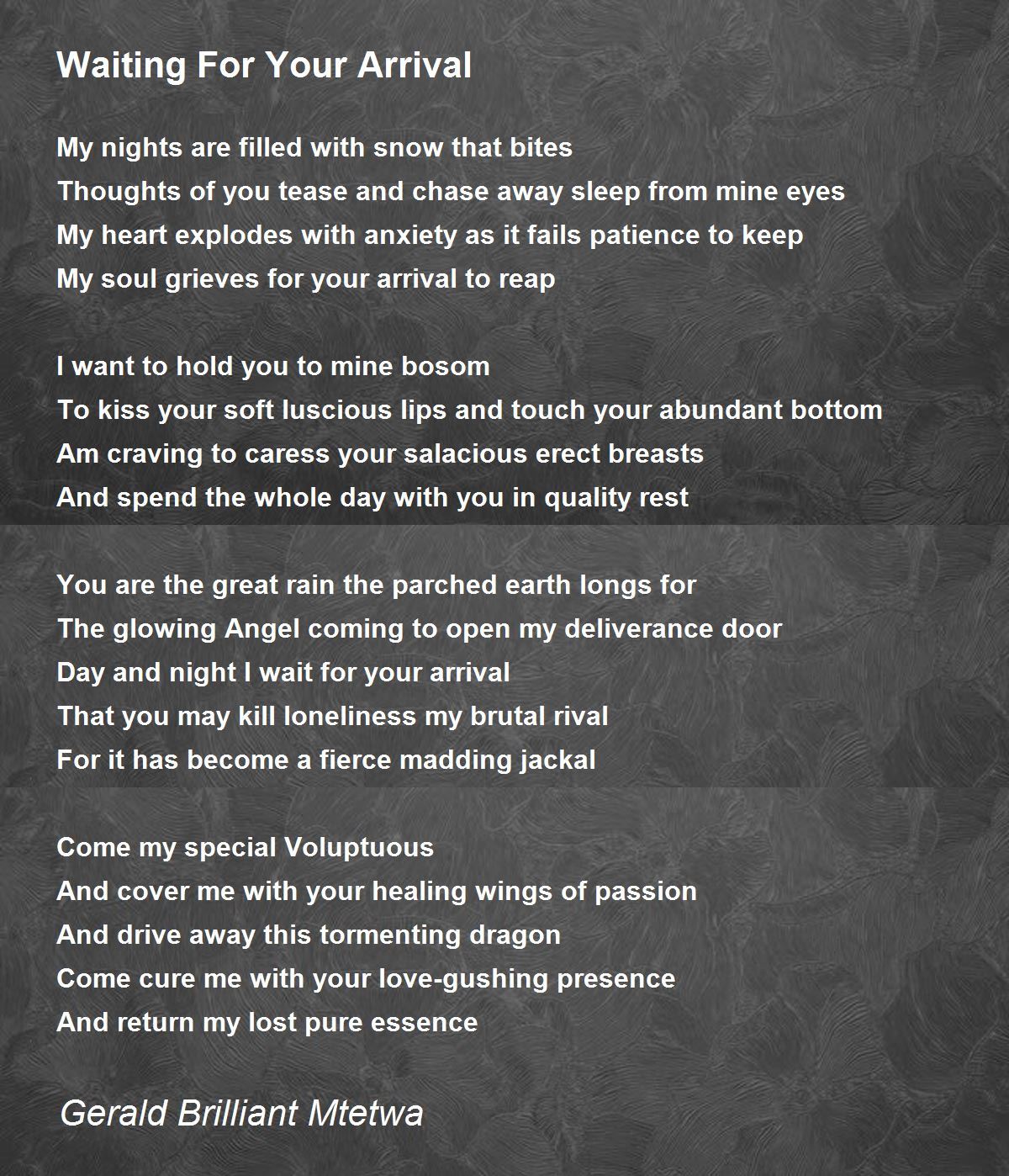 Waiting For Your Arrival Waiting For Your Arrival Poem by Gerald