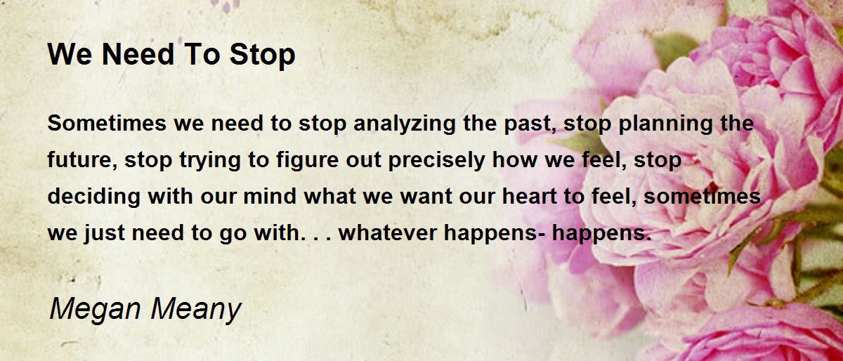 We Need To Stop by Megan Meany We Need To Stop Poem