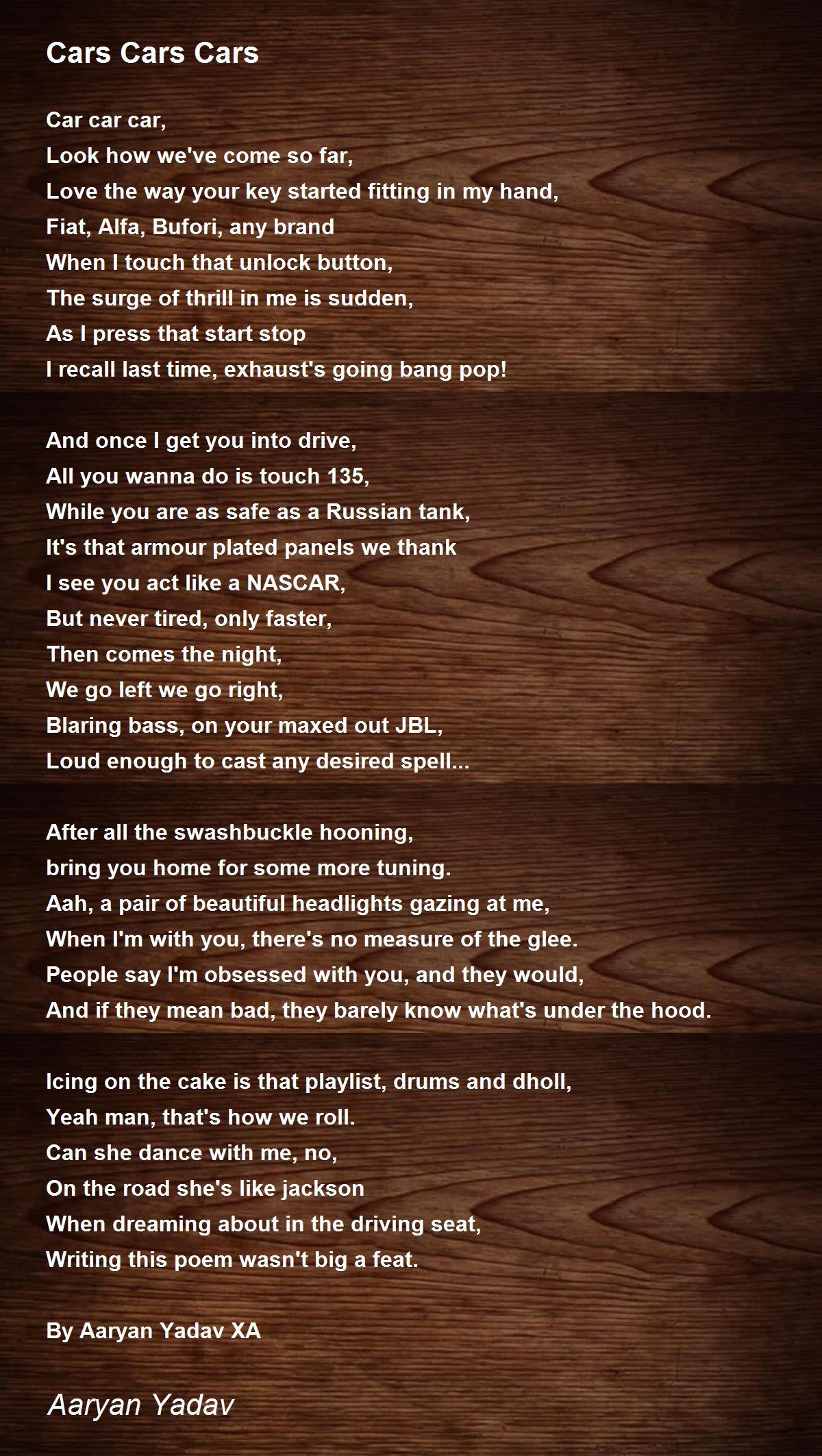 Cars Cars Cars - Cars Cars Cars Poem by Aaryan Yadav