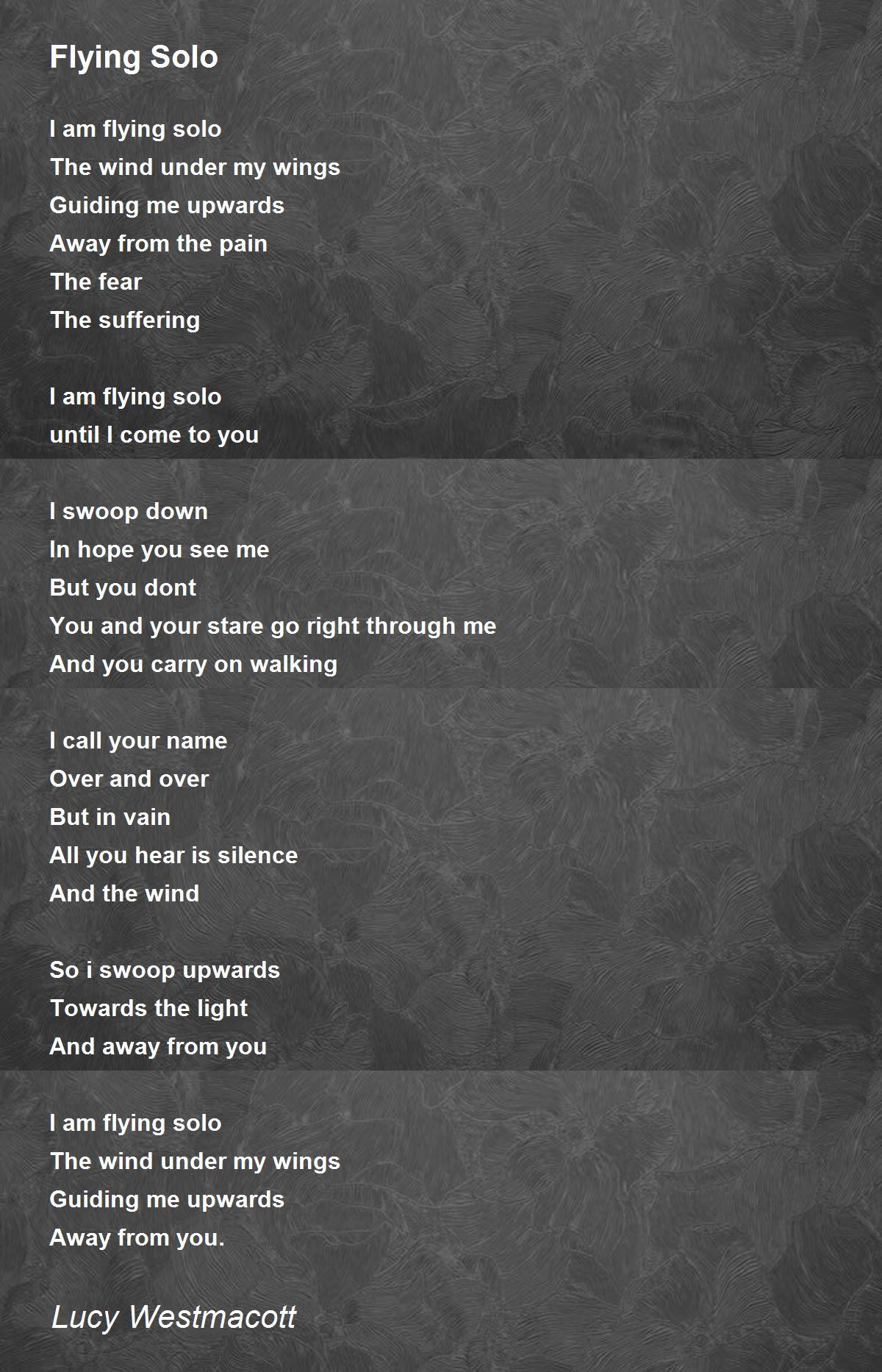 Flying Solo Flying Solo Poem by Lucy Westmacott